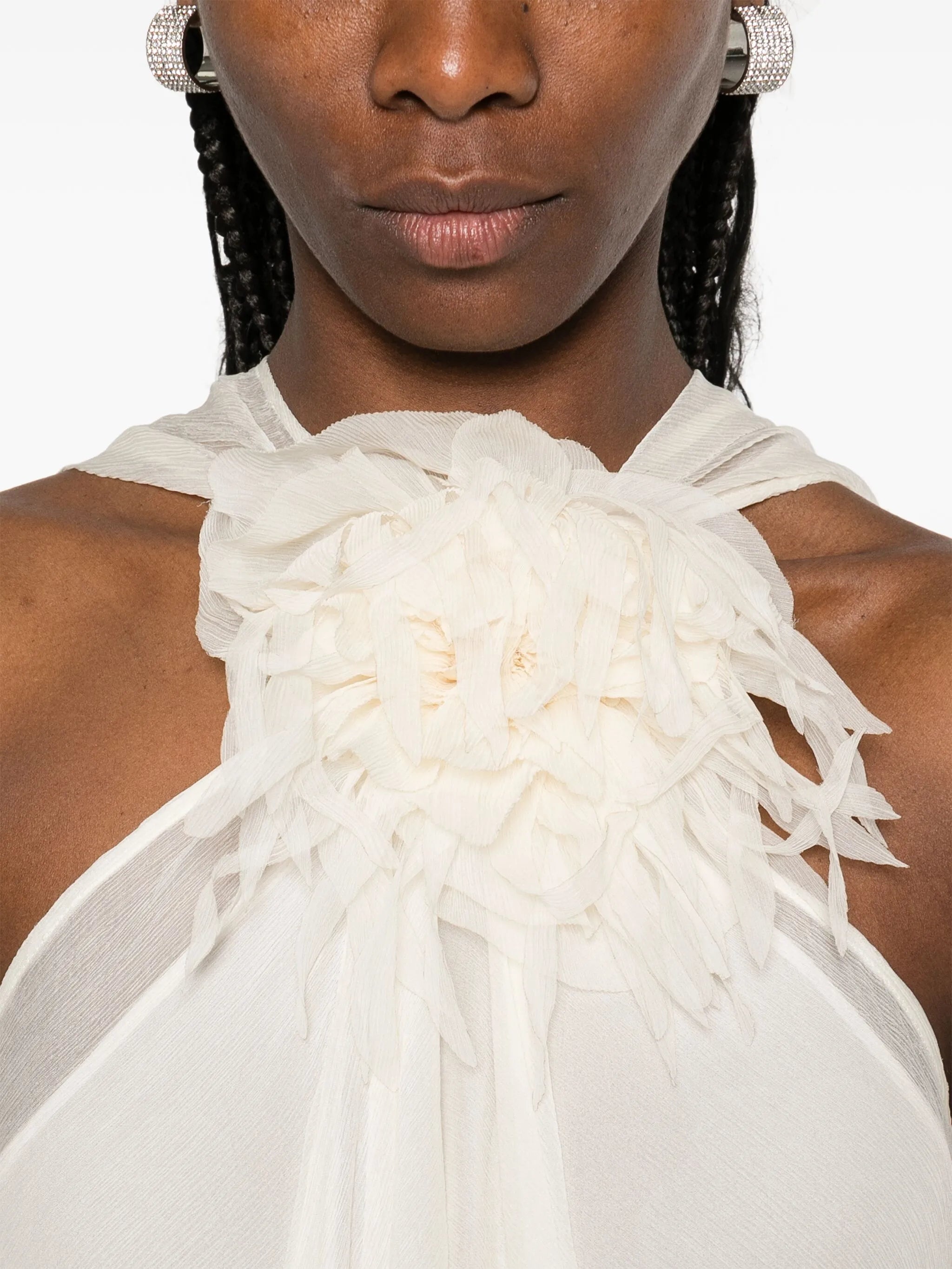 Floral-appliqué Silk Maxi Dress - 4