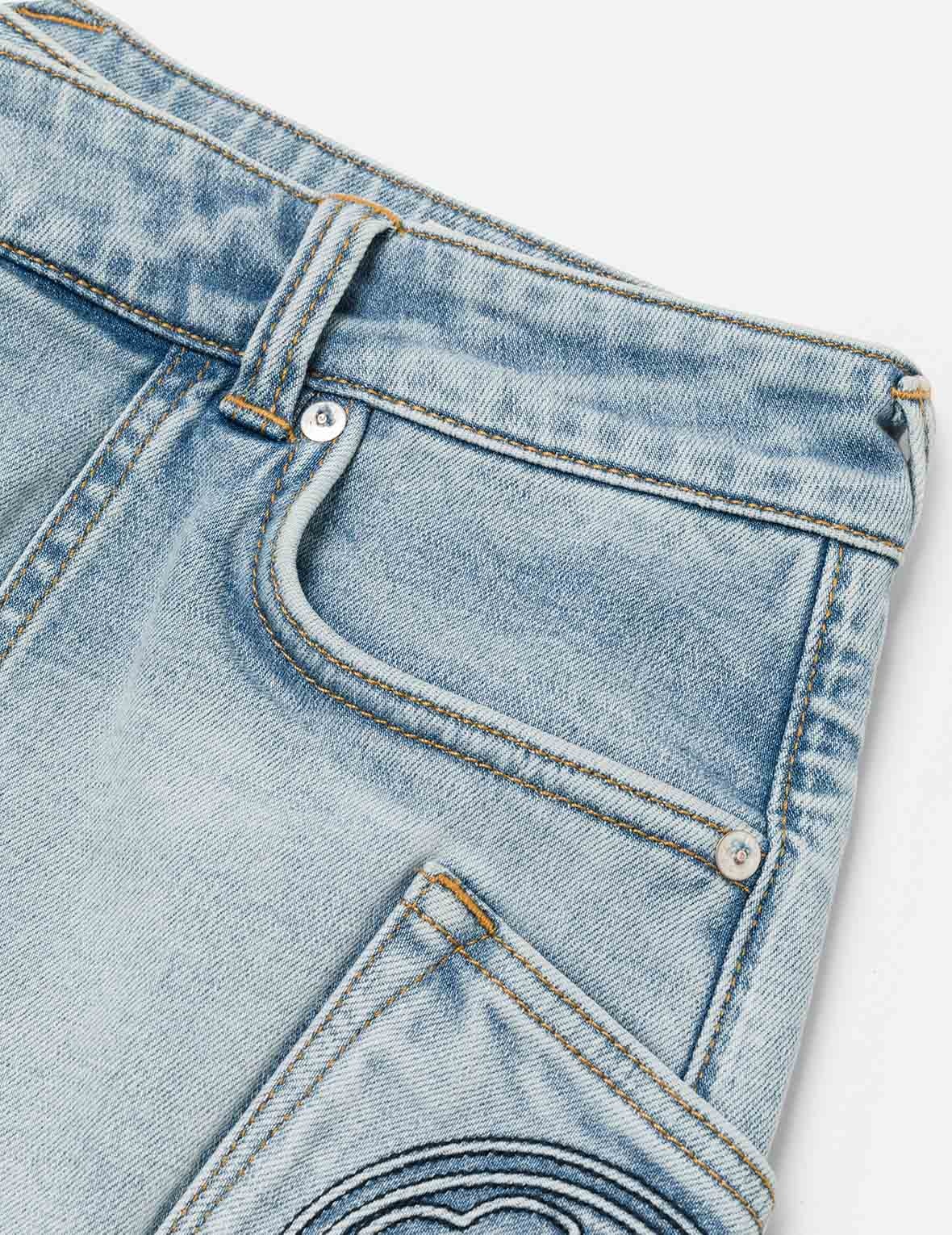 Kamon and Logo Embroidery Regular Fit Denim Skorts - 11