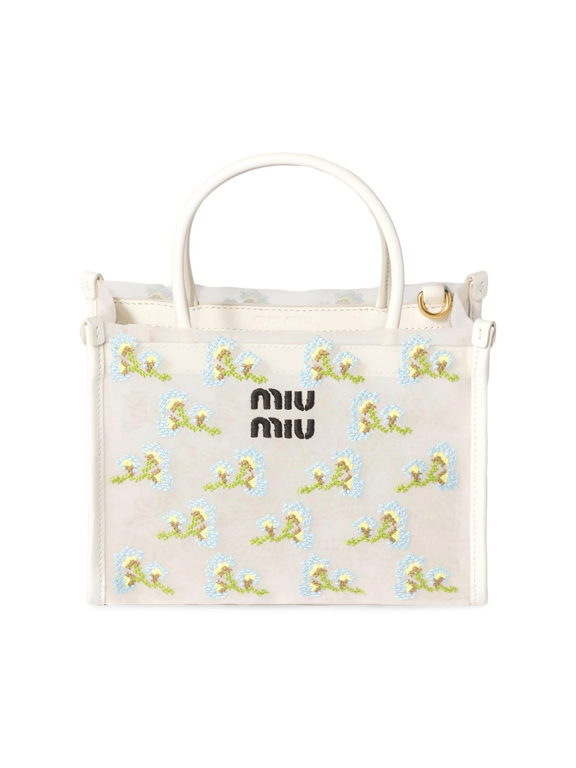 Women's Embroidered Mesh Top Handle Bag - White - 1