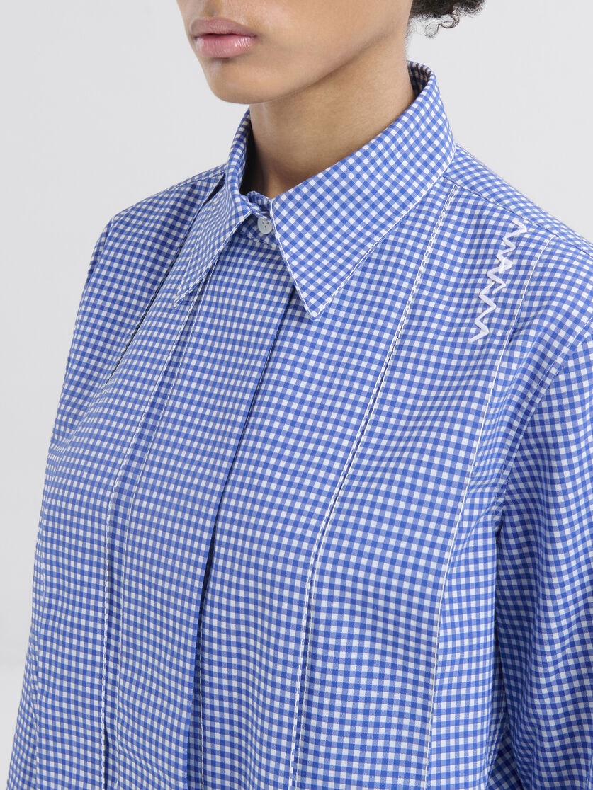 WOOL BLEND BLUE AND WHITE CHECKED SHIRT - 4