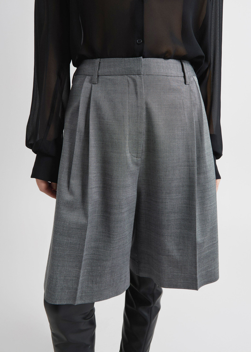 Marfa Pleated Bermuda Shorts - Grey Melange 3
