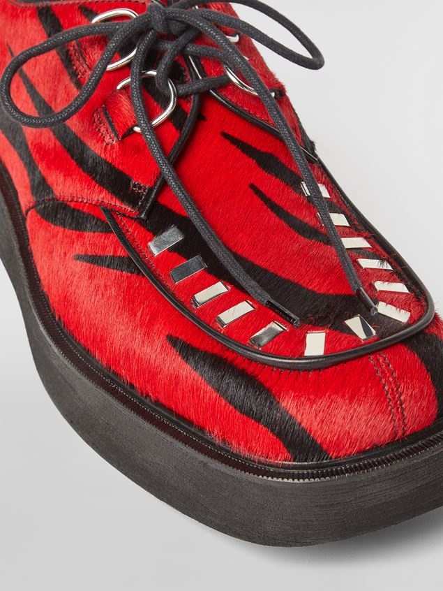 ZEBRA PRINT PONY EFFECT CALFSKIN LACE-UP - 5