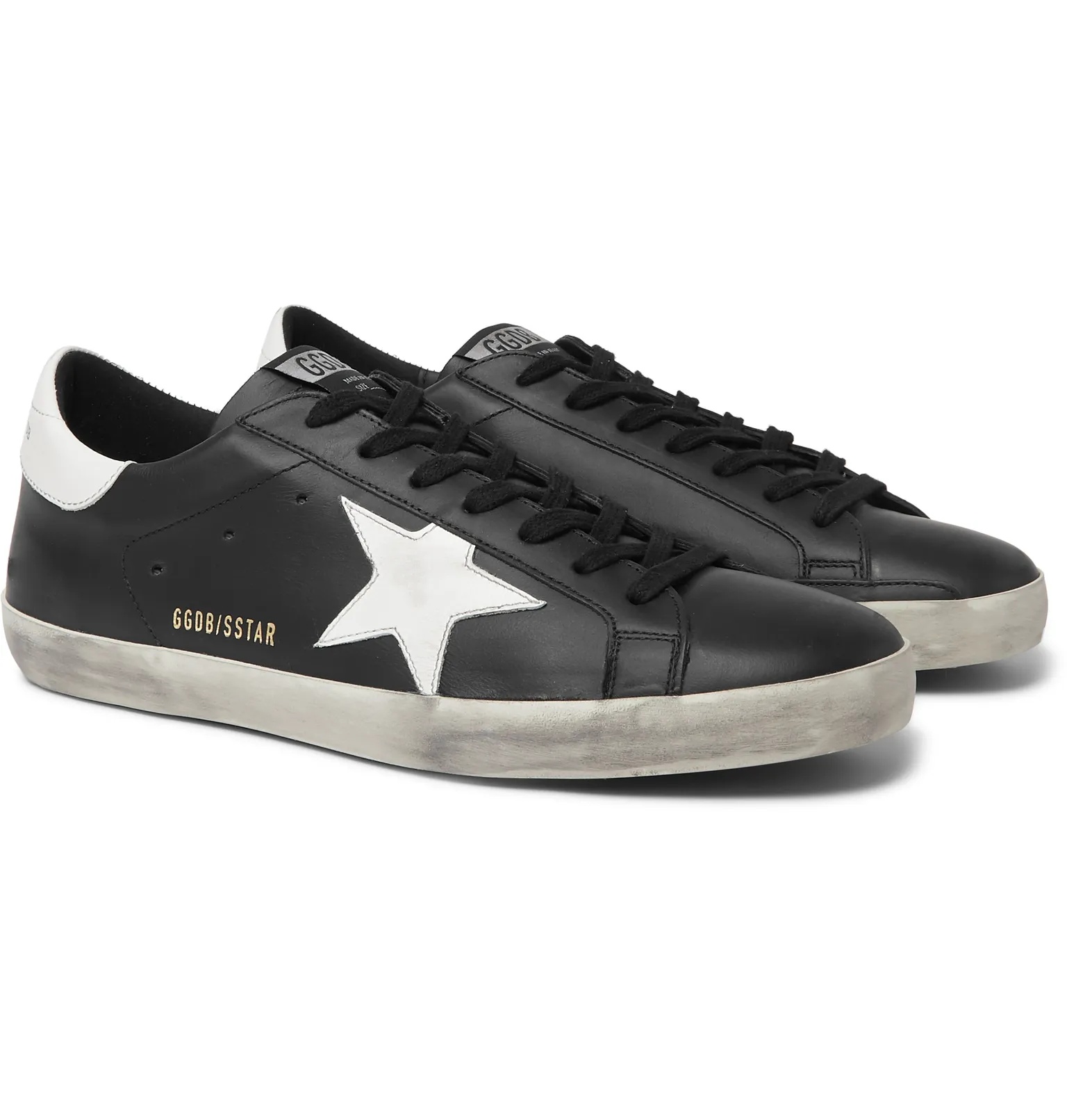 Superstar Distressed Leather and Suede Sneakers - 10