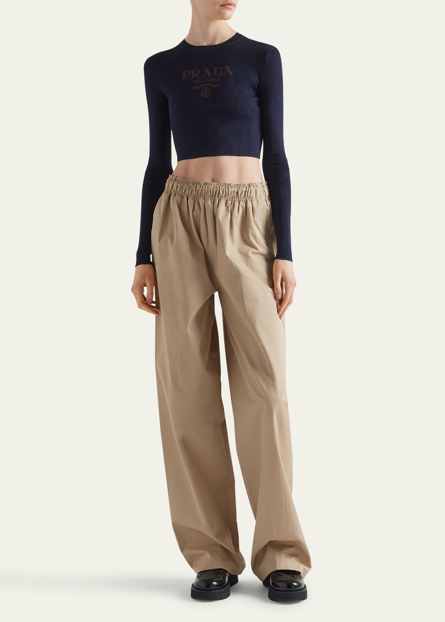 Logo-Intarsia Rib Cropped Silk Sweater - 2