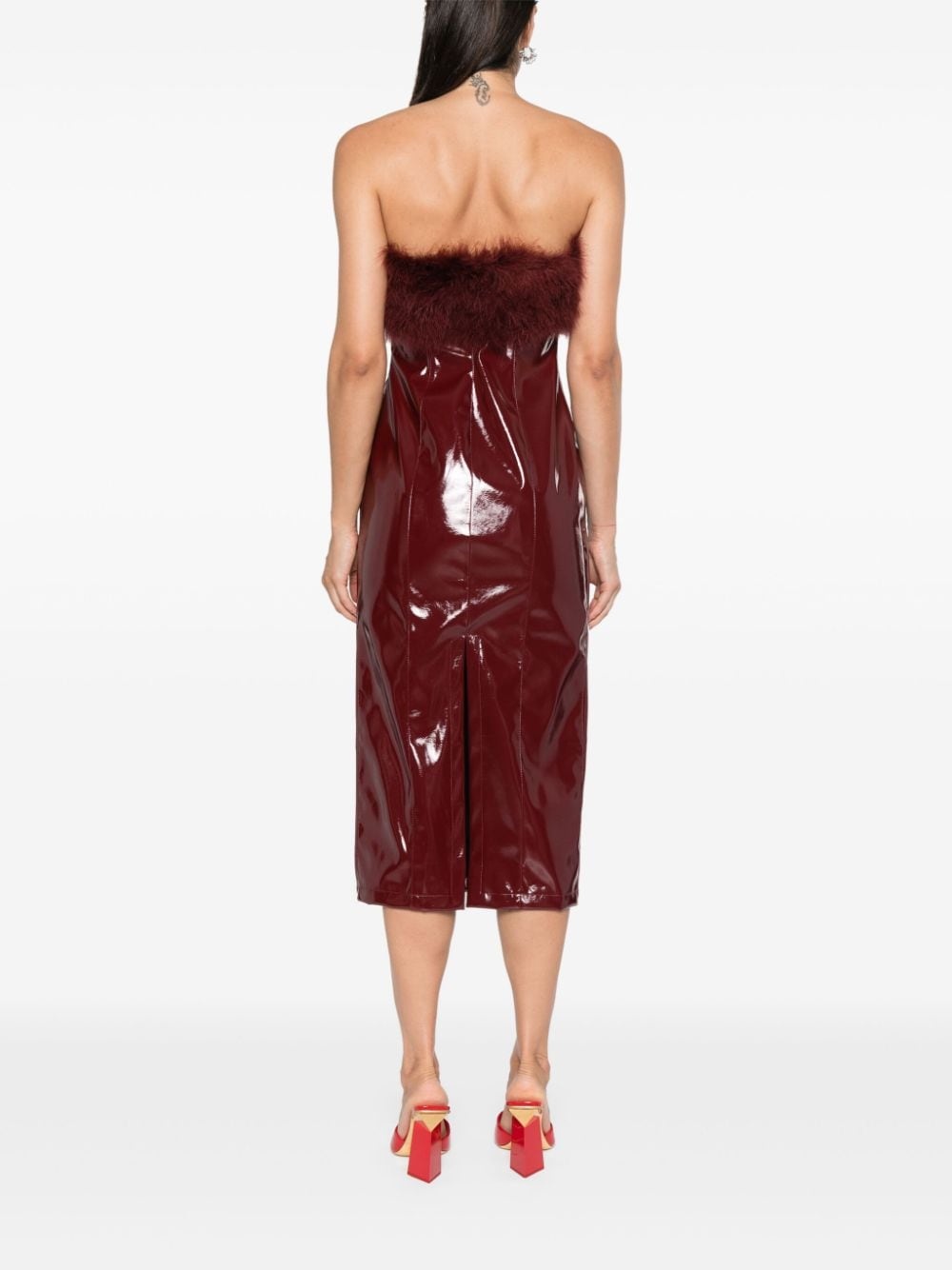 marabou-feathers patent midi dress - 4