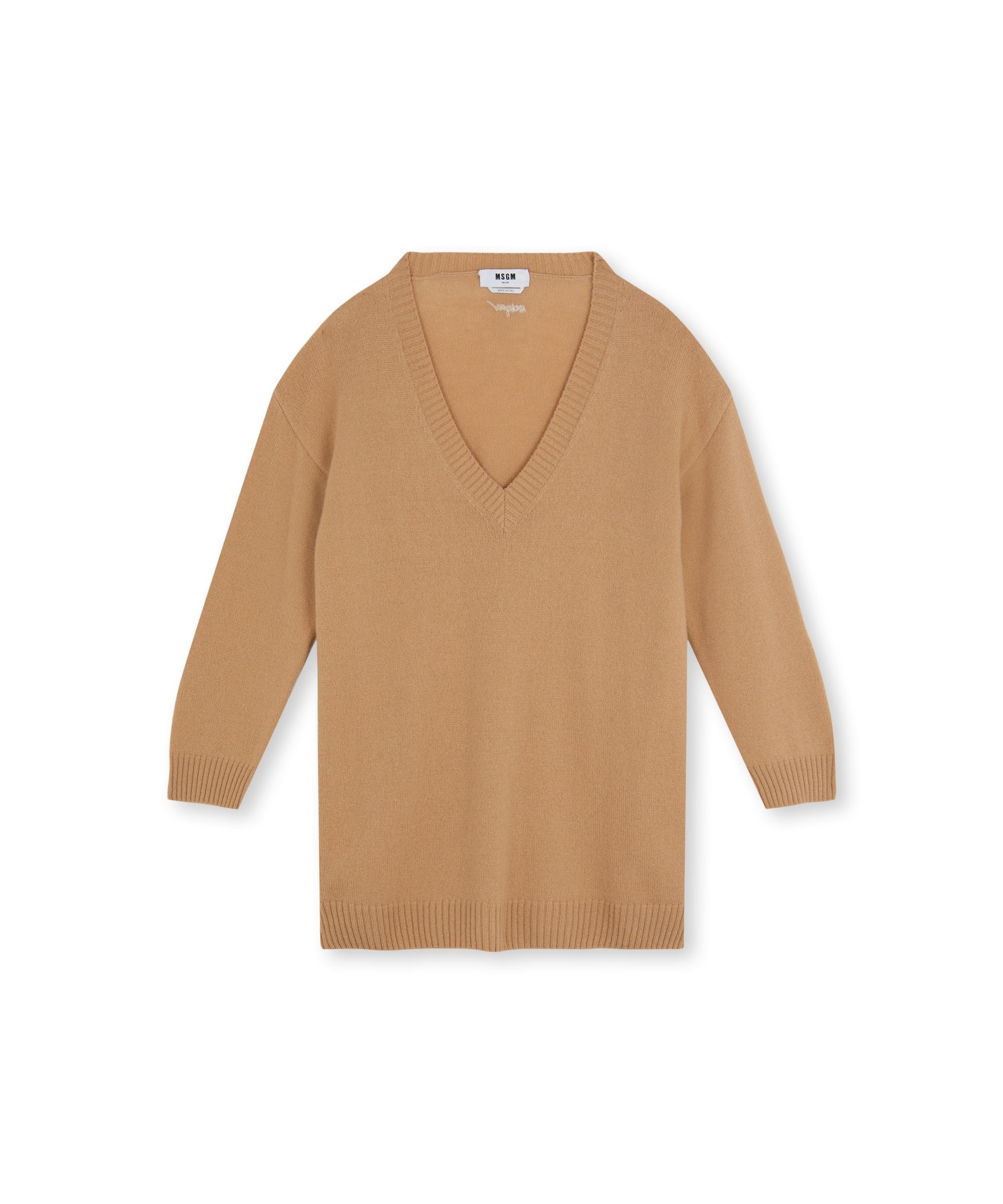 Plain cashmere jumper with V-neck - 1