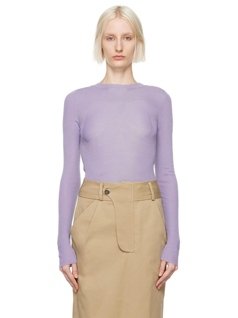 Purple Ribbon Rib Knit Long Sleeve T-shirt 1