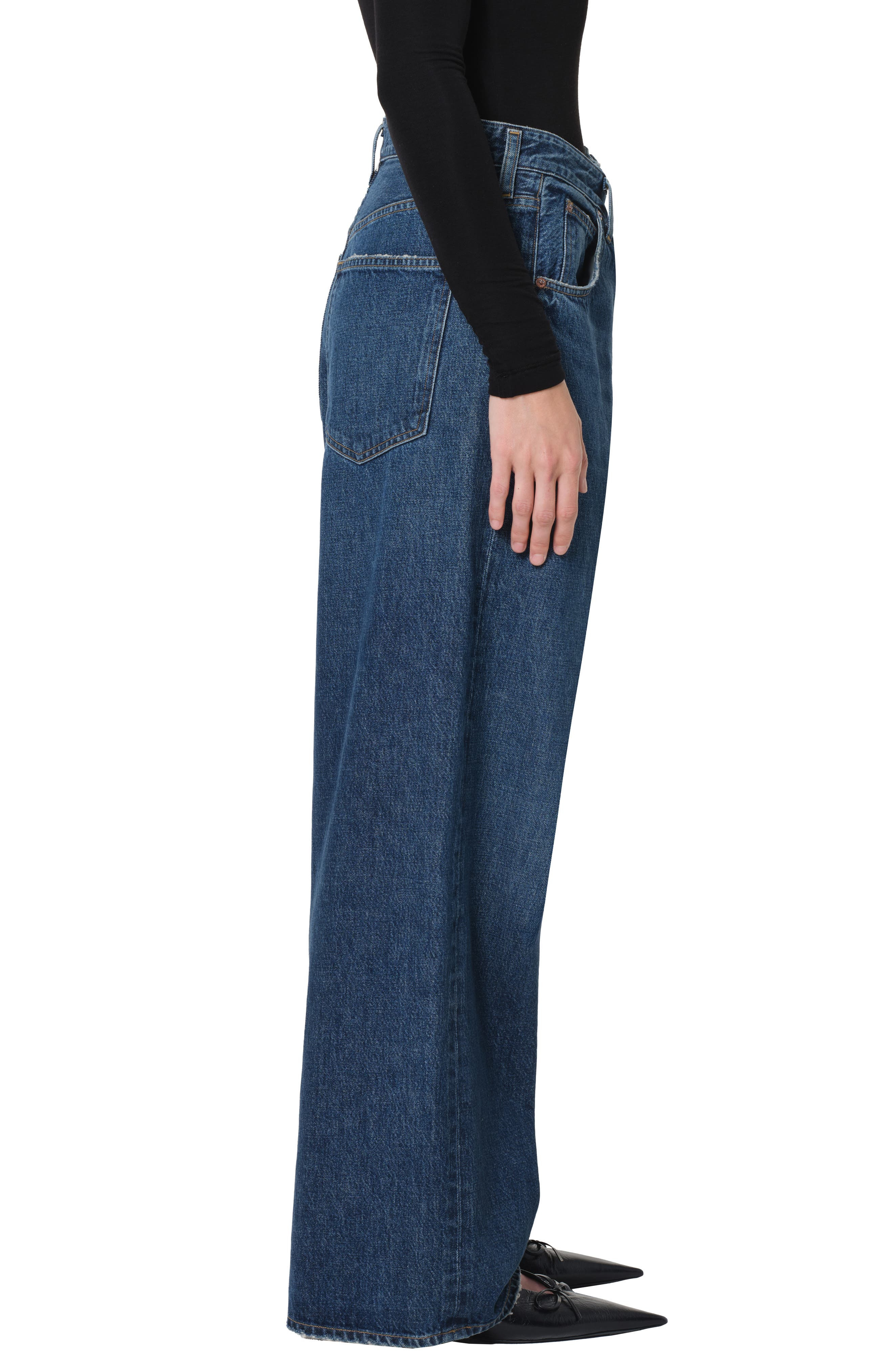 AGOLDE Vana Fold Waistband Wide Leg Jeans in Nexus Dark Indigo at Nordstrom - 3
