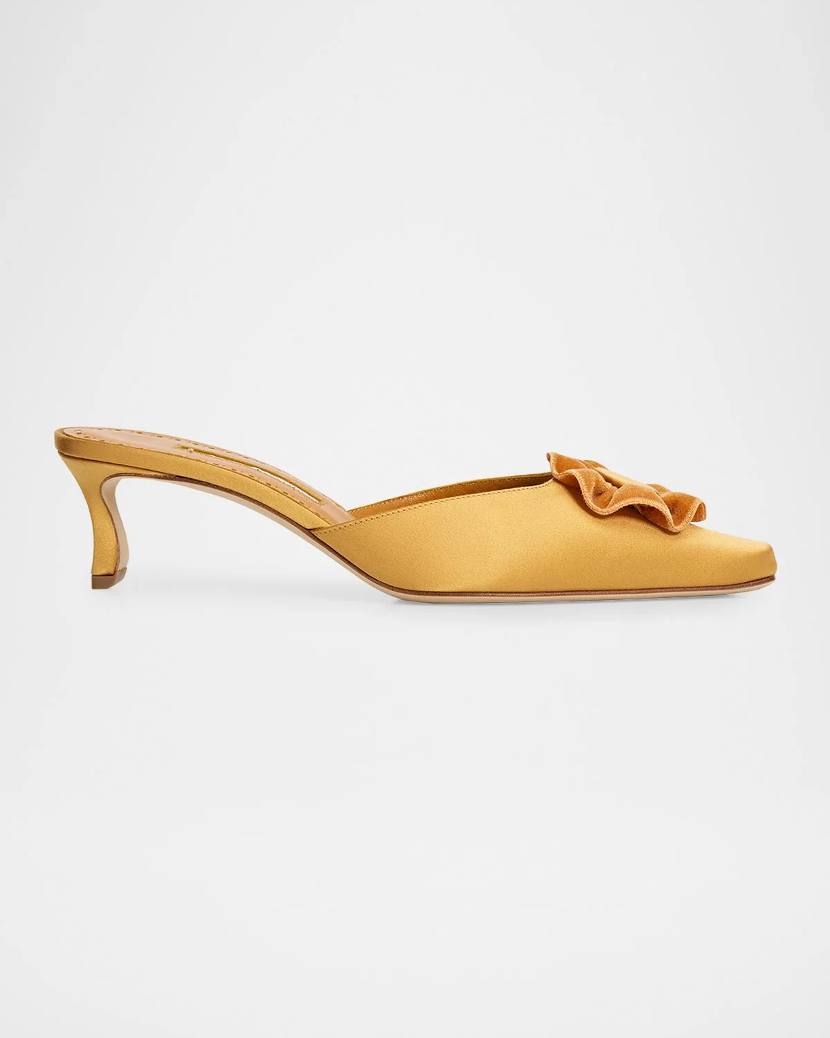 50mm Caulon Floral Applique Satin Mule Pumps - 1