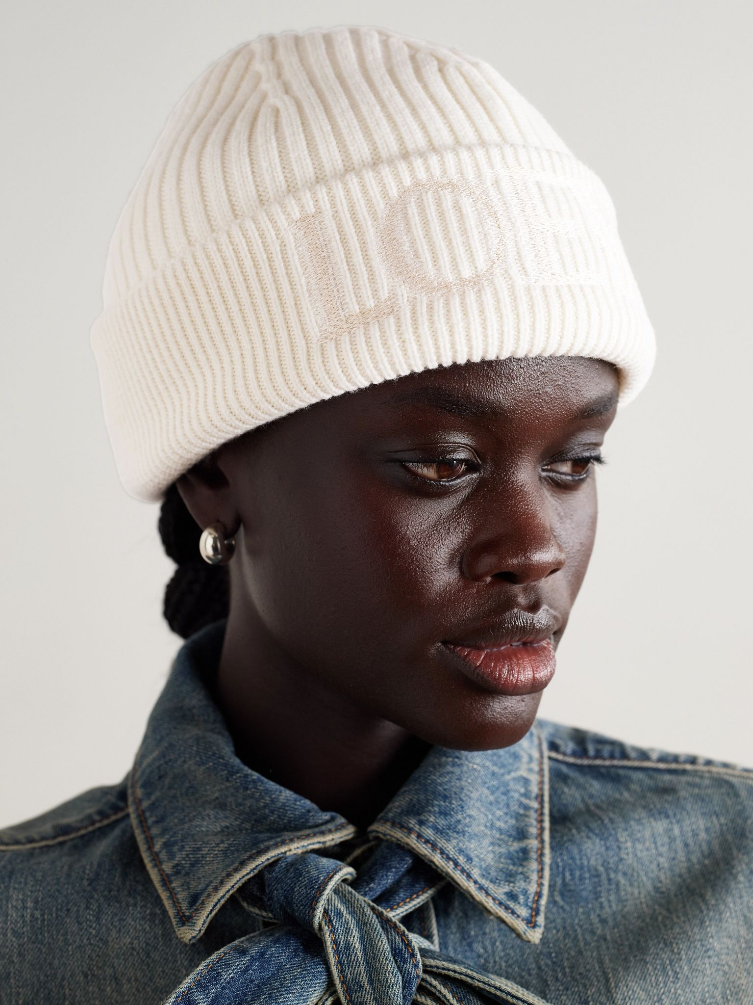 Embroidered wool beanie White - 2