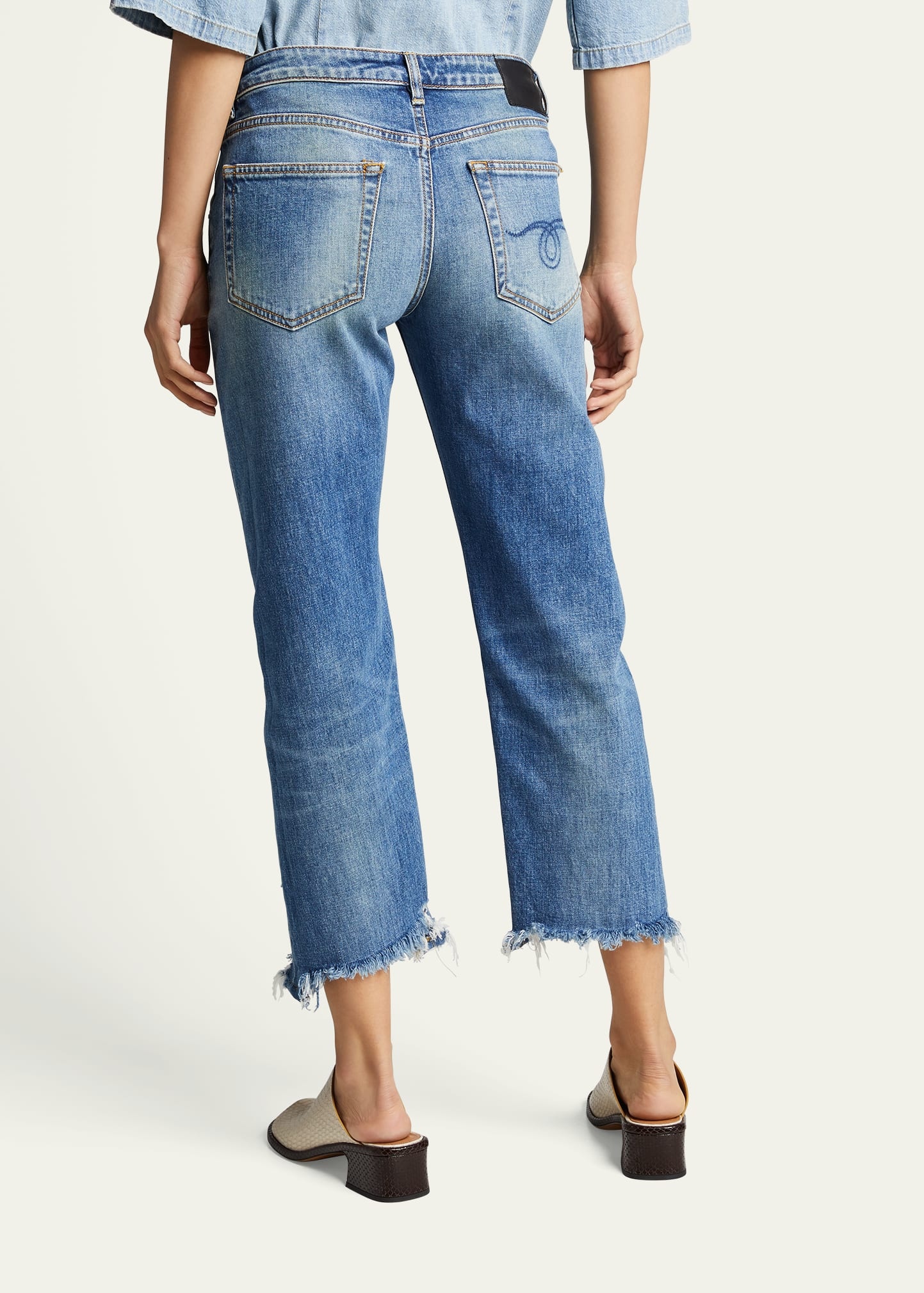 Boy Straight Cropped Jeans w/ Ripped Hem - 3