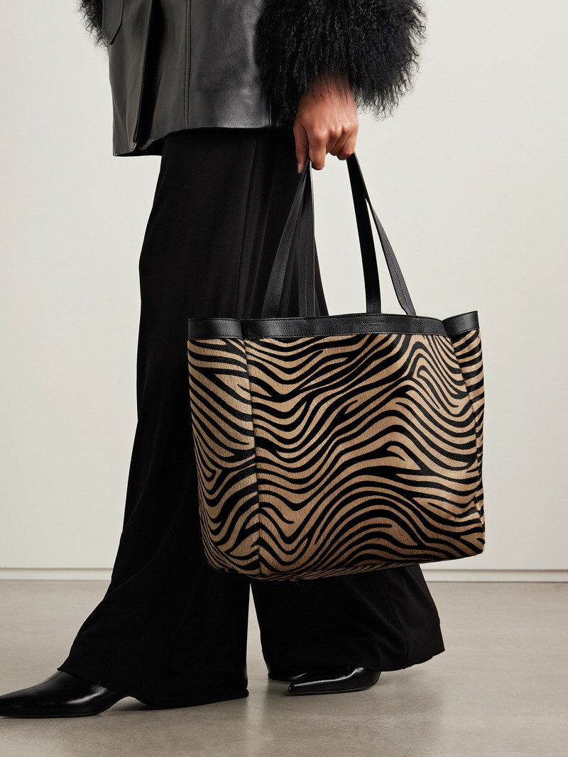 NILI LOTAN Loren Medium Textured-leather Trimmed Zebra-print Calf Hair Tote outlook