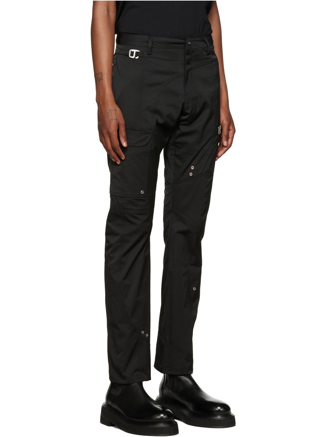 Black Paneled Cargo Pants - 2