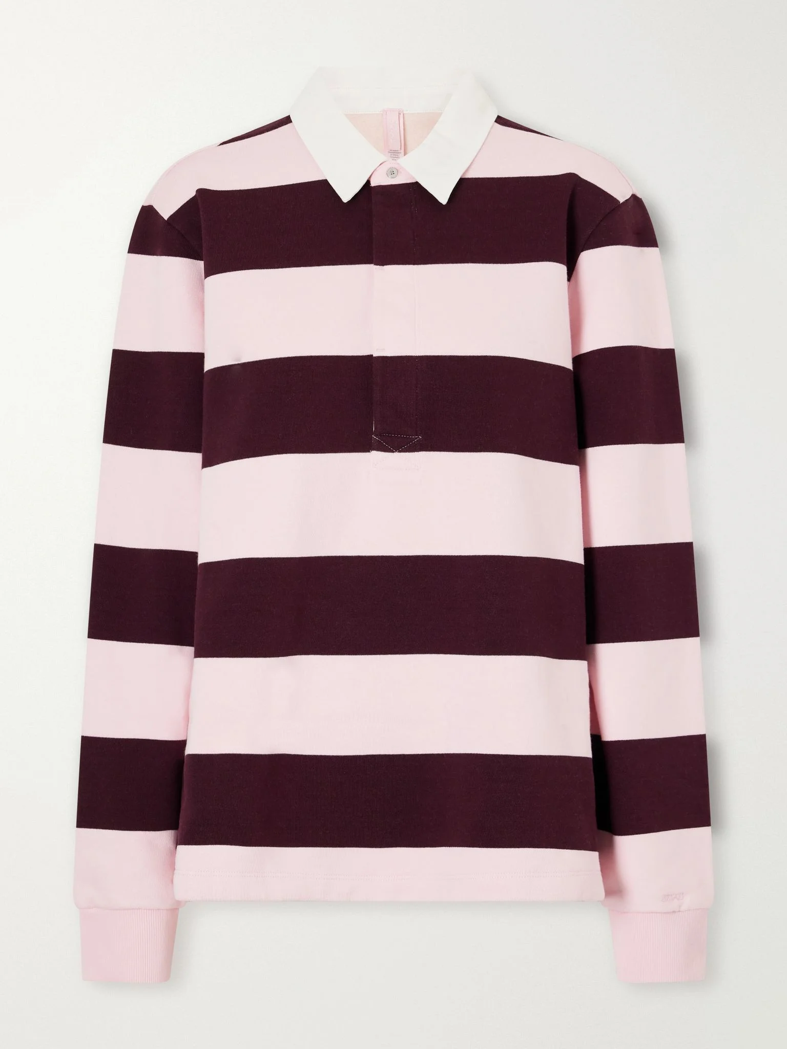 Boyfriend Fleece striped cotton-jersey polo shirt Burgundy - 1