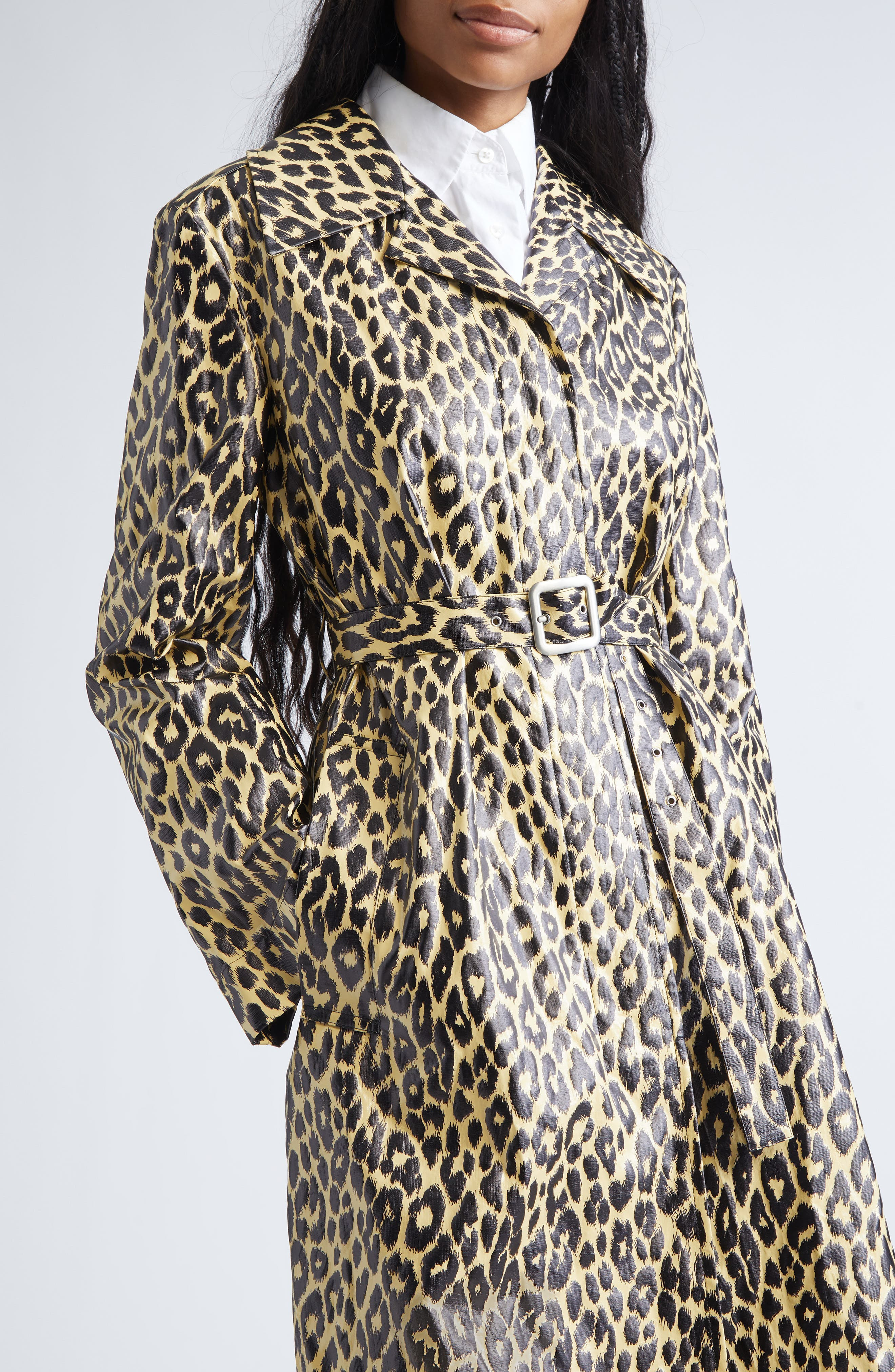 Jil Sander Leopard Print Coated Trench Coat in Canvas Beige at Nordstrom - 4