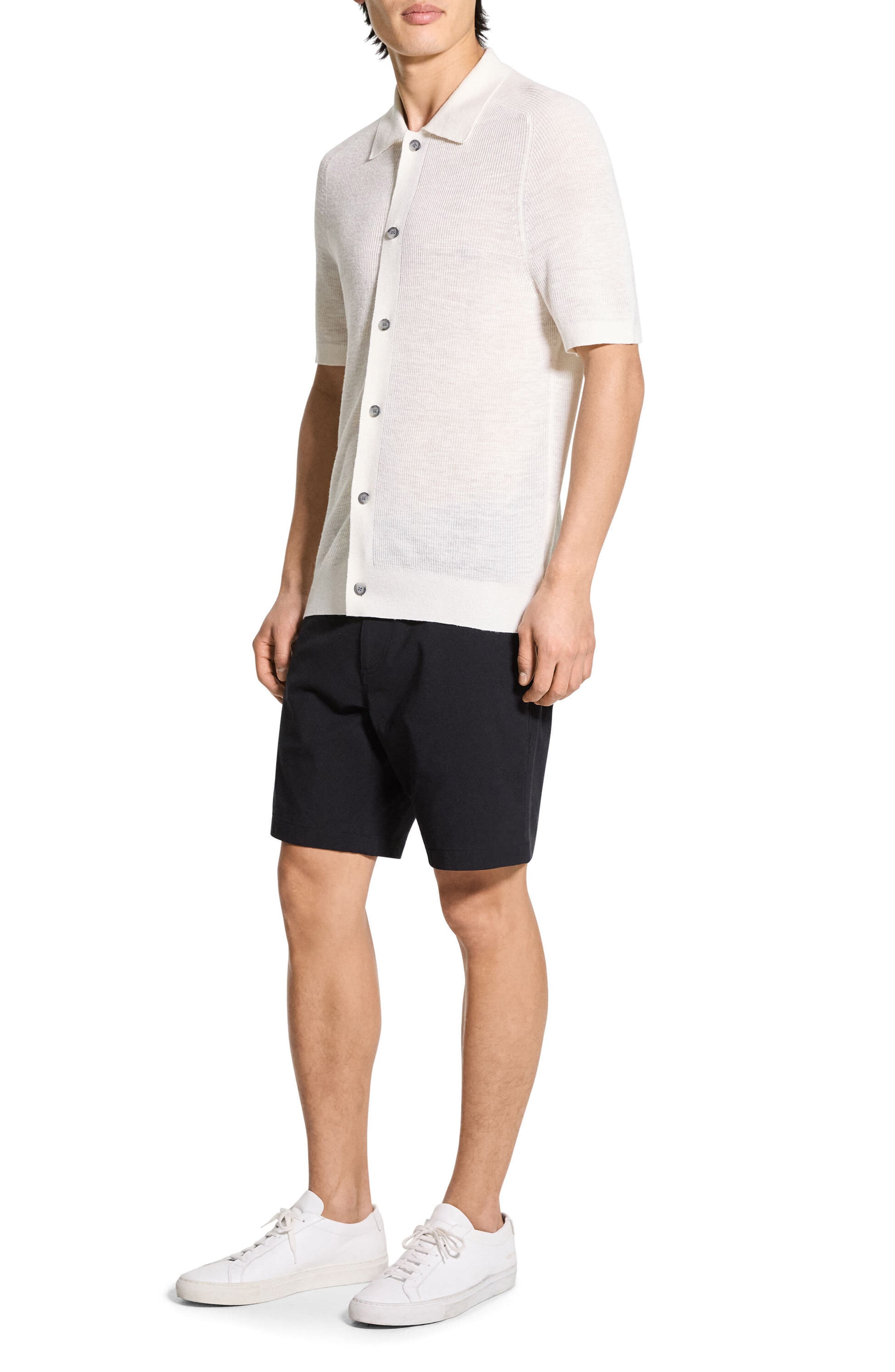 Theory Pacific Line Short Sleeve Linen & Cotton Blend Cardigan in White at Nordstrom - 4