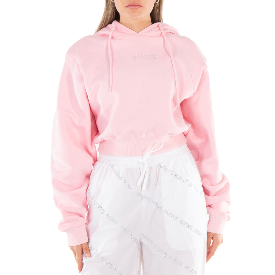 Rotate Ladies Almond Blossom Rhinestone-Studded Logo Cropped Hoodie - 3