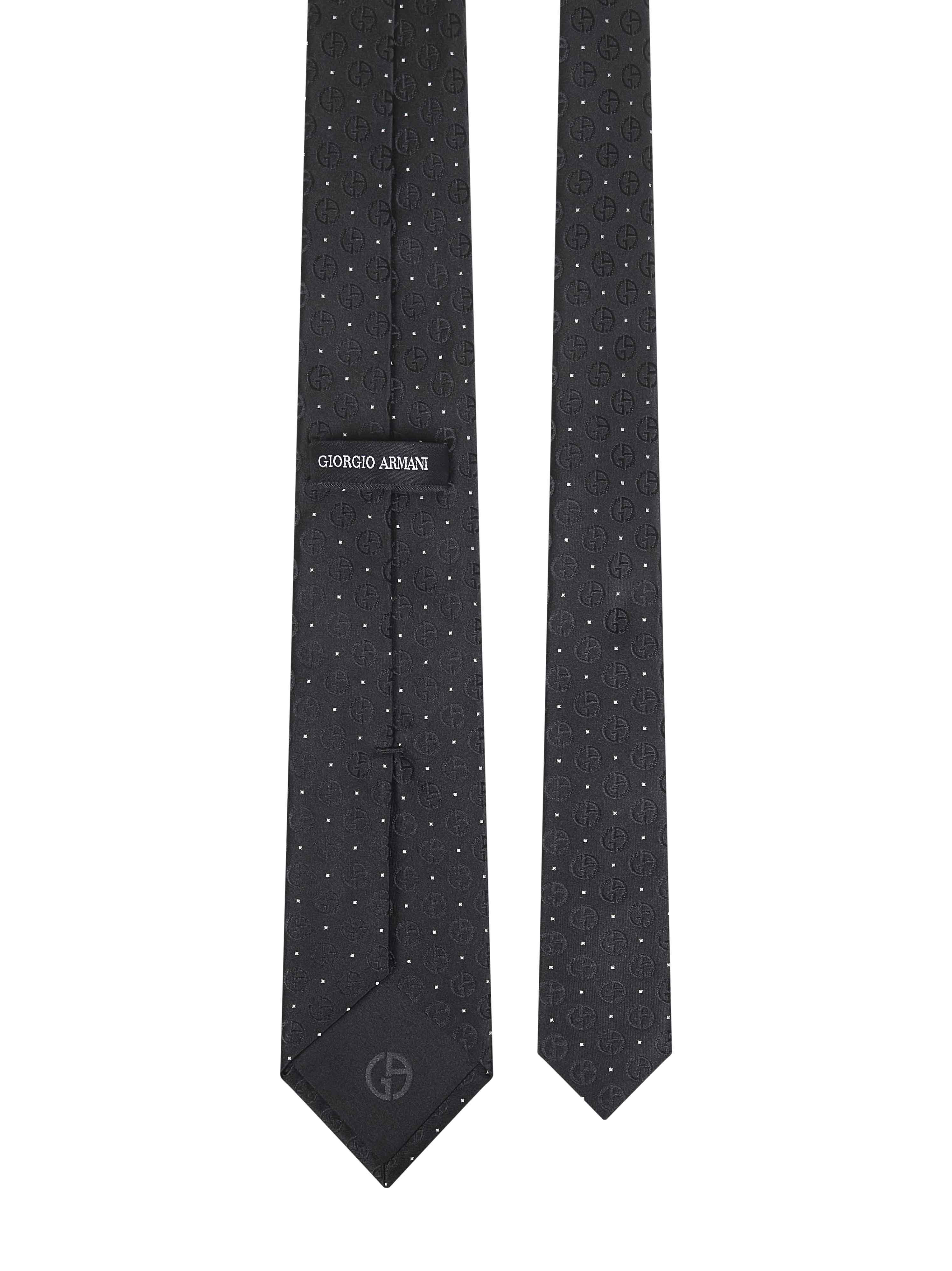 Giorgio Armani Men Black Monogram Jacquard Silk Tie - 2