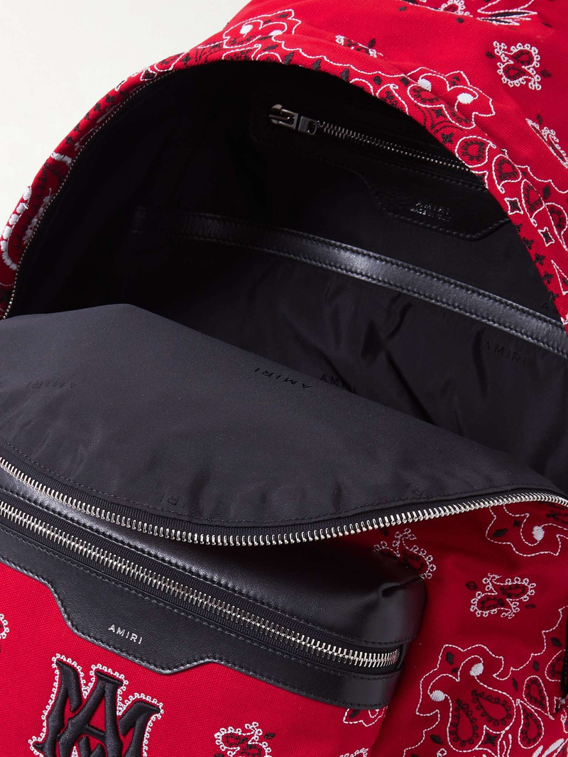 Leather-Trimmed Embroidered Canvas Backpack 3