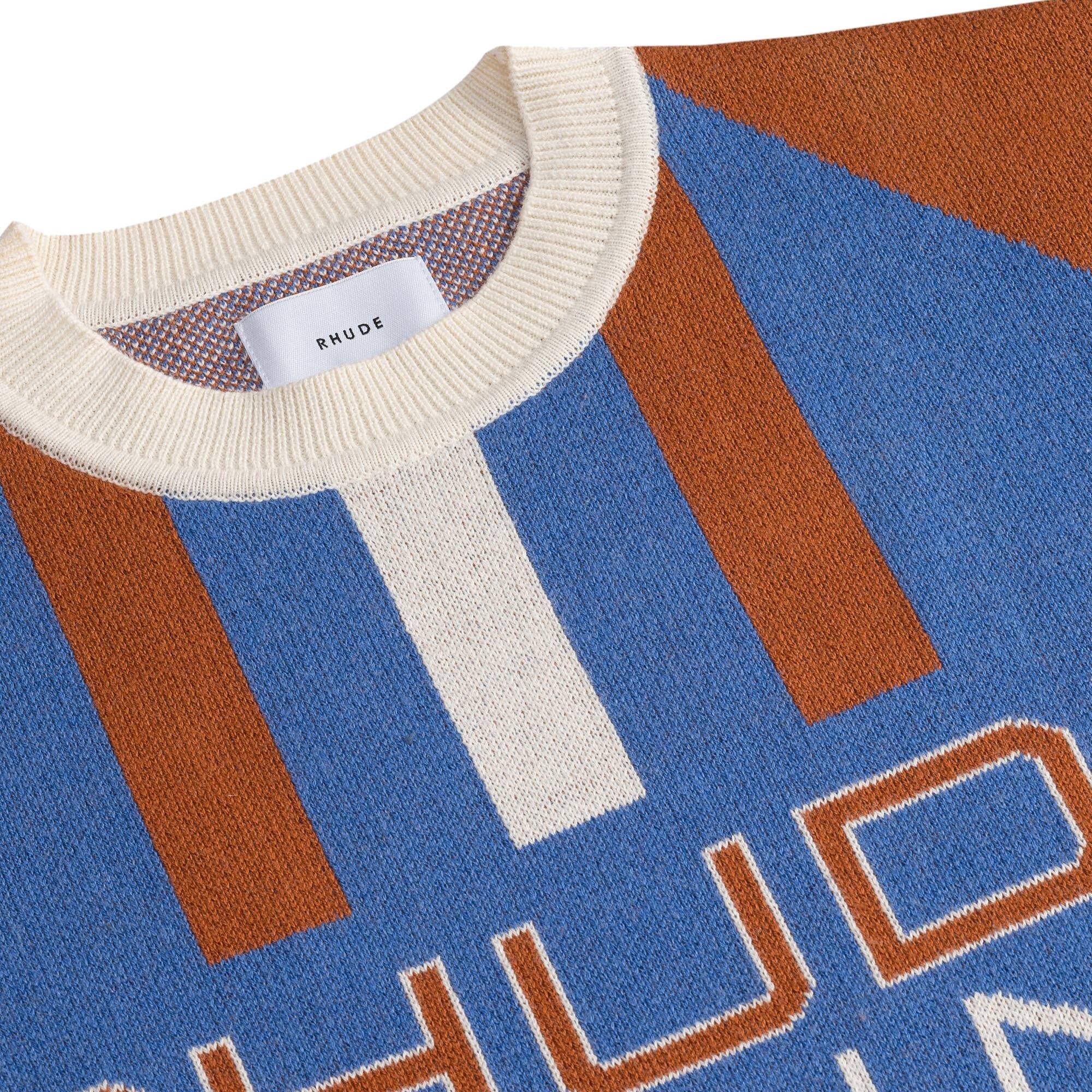 Rhude Pavil Knit Crewneck 'Brick/Cream/Blue' - 3