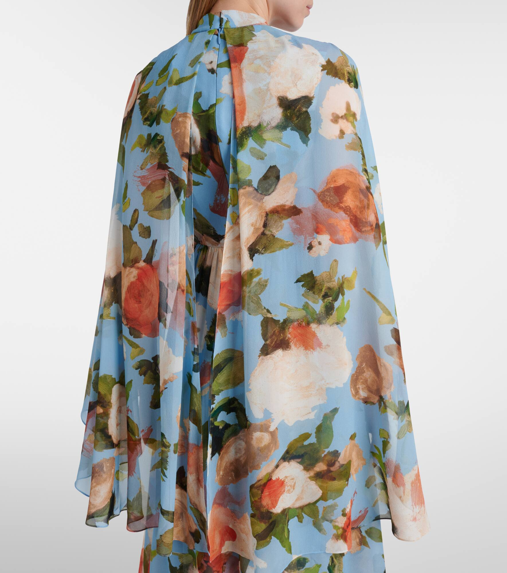 Caped floral silk voile gown - 6