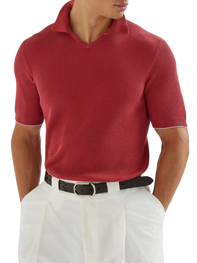 Men's Cotton English Rib Knit Polo Shirt - Red 5
