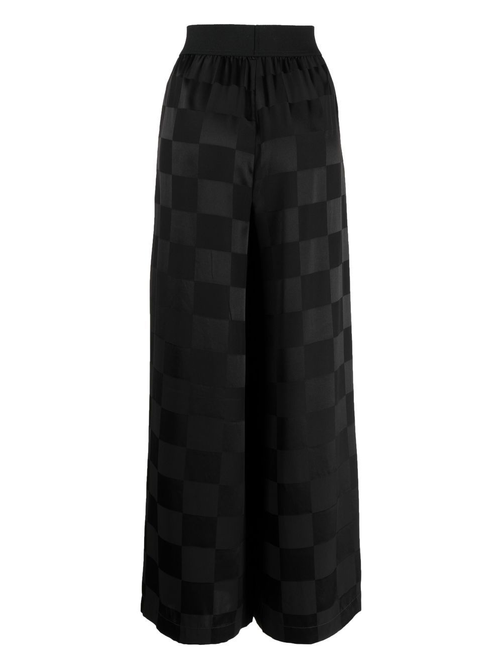checkerboard-pattern wide-leg silk trousers - 2
