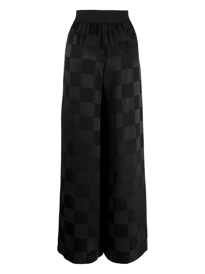 UMA WANG checkerboard-pattern wide-leg silk trousers outlook