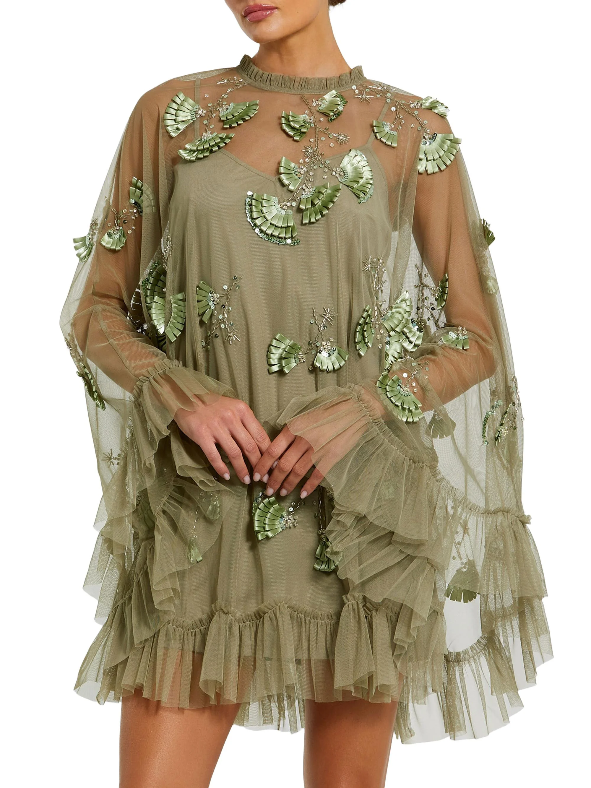 Women's Mac Embellished Mesh A-Line Minidress - Sage - 1