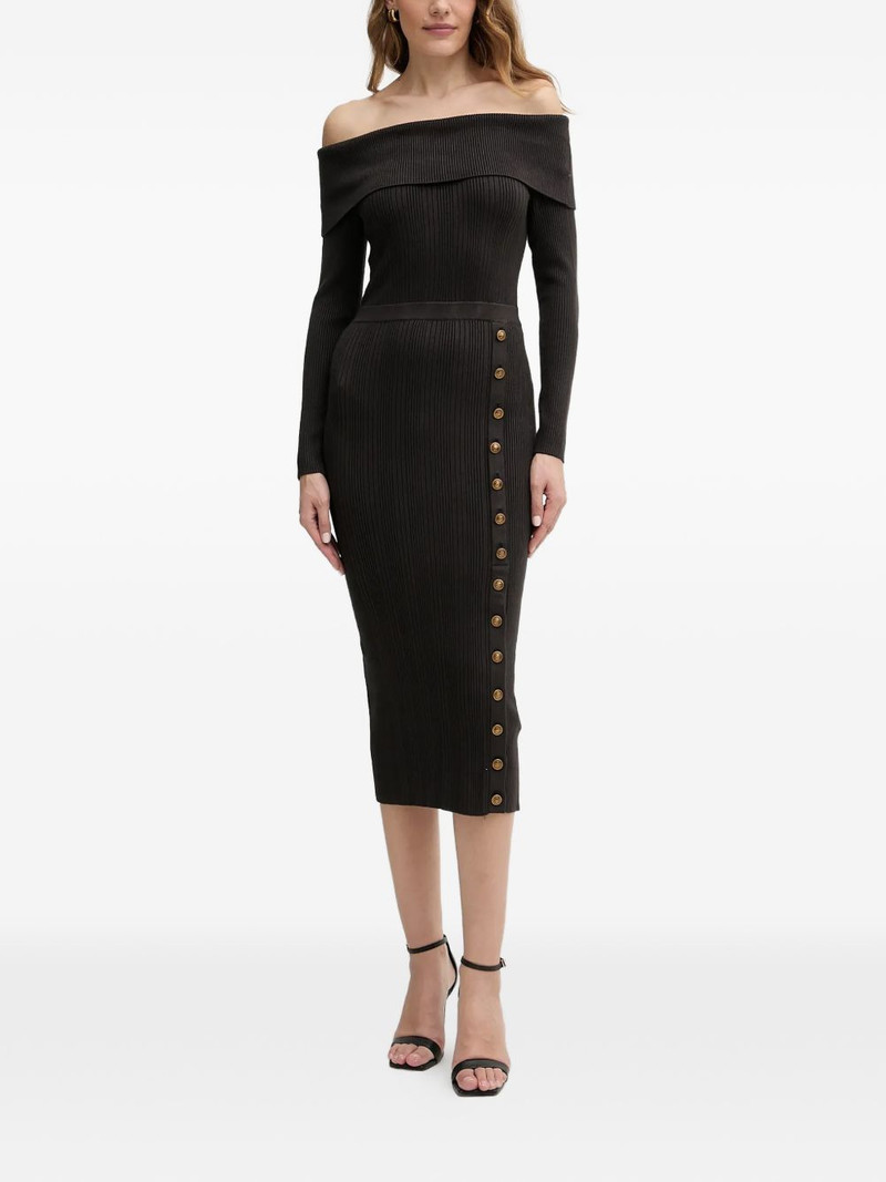 off-shoulder button midi dress 1