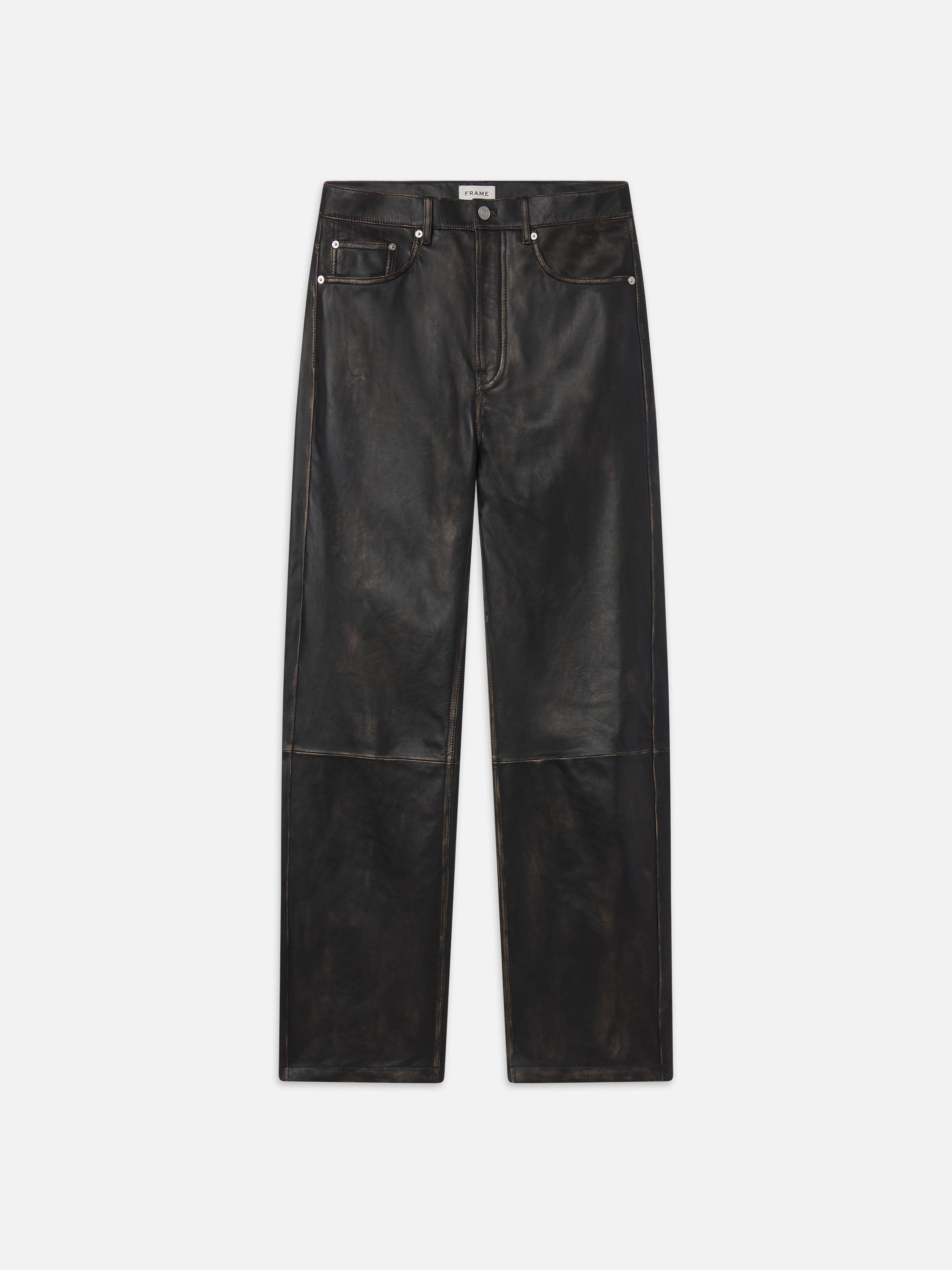 Washed Leather Pant Trousers in Black Washed - 1