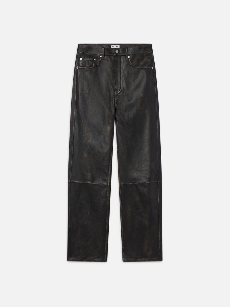 Washed Leather Pant Trousers in Black Washed 1