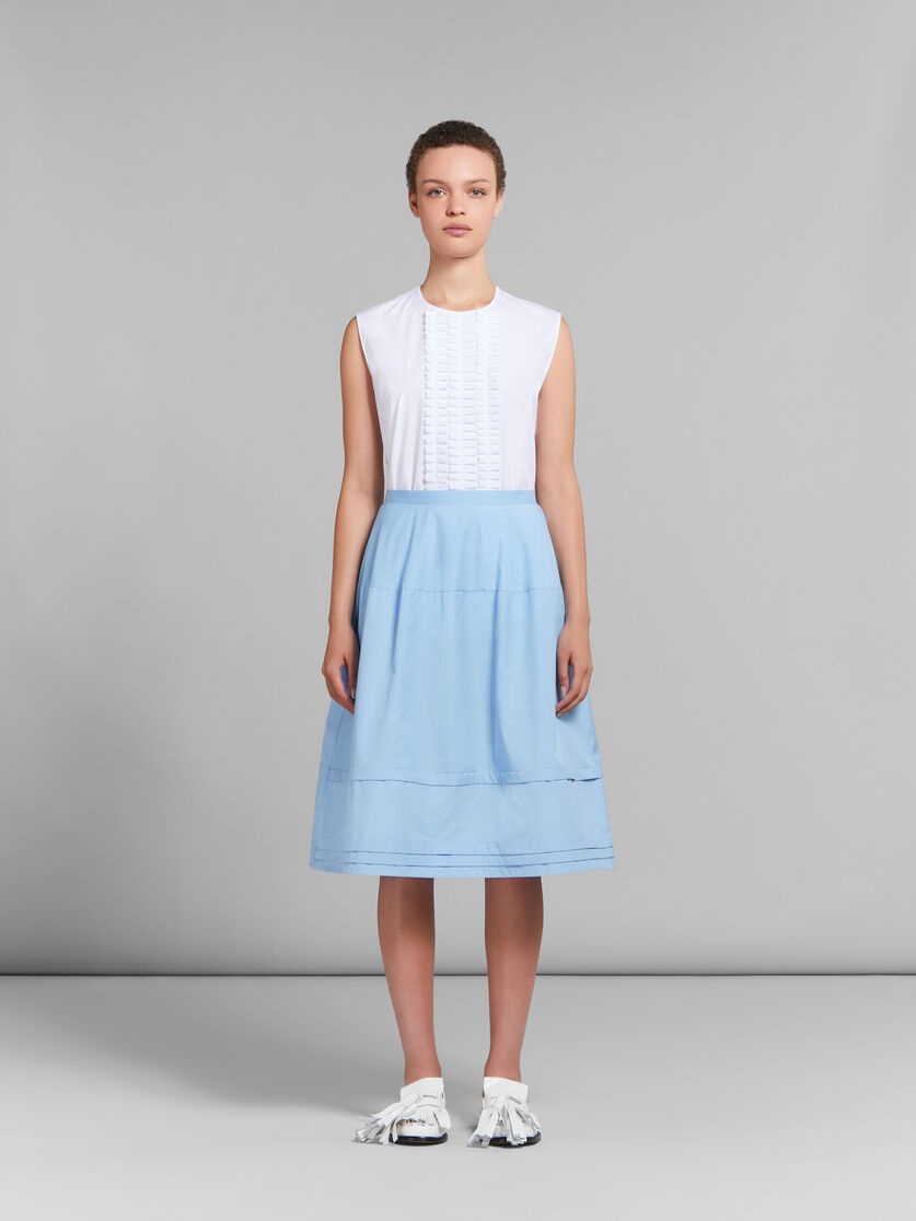 LIGHT BLUE POPLIN FLARED MIDI SKIRT - 2