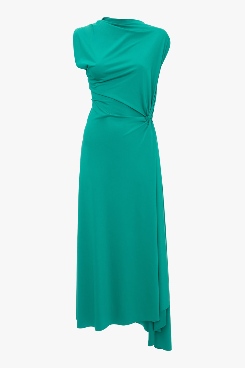 비대칭 Drape Midi 드레스 에 Peacock - 1