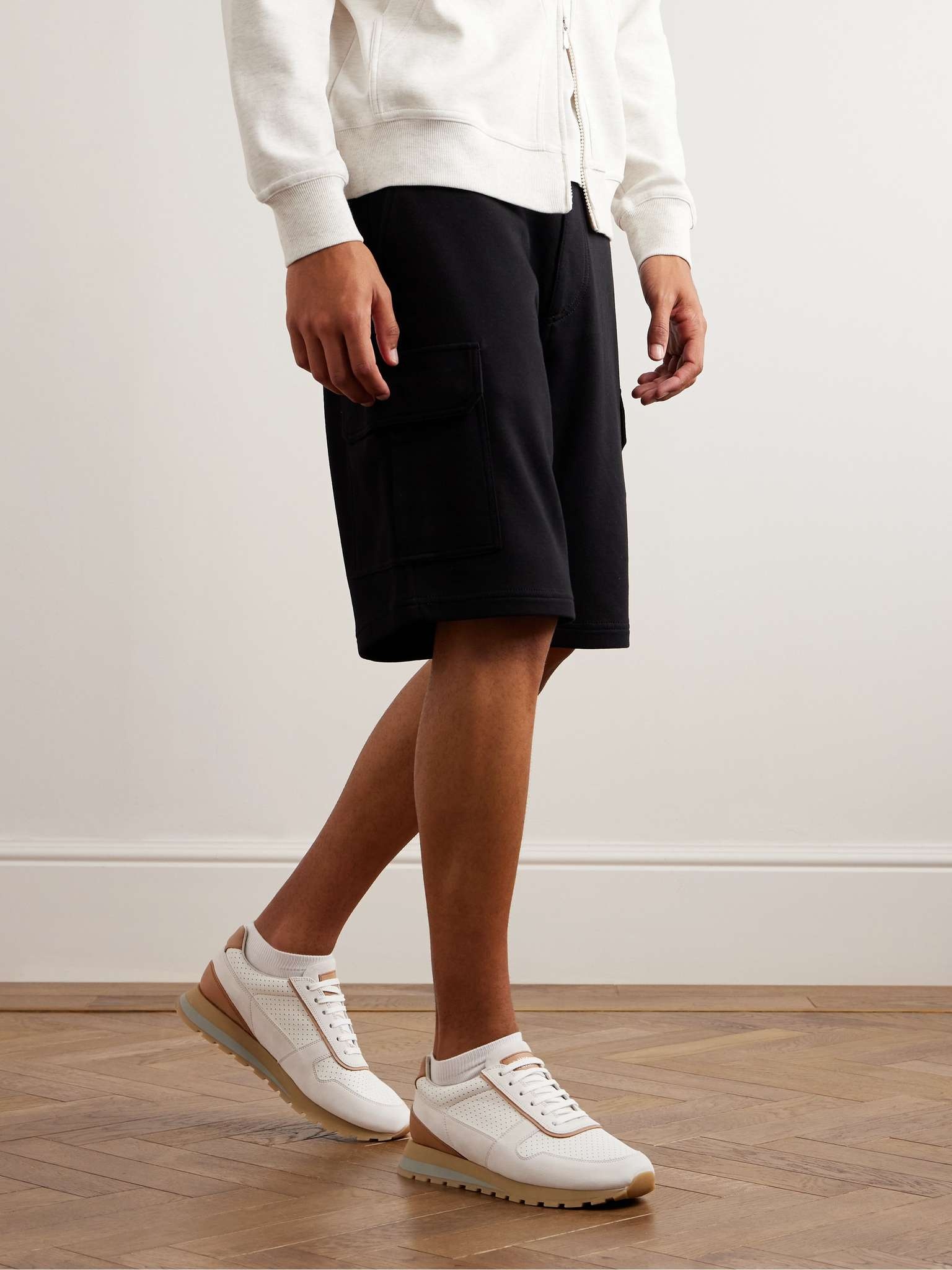 Perforated Leather and Suede Sneakers - 2