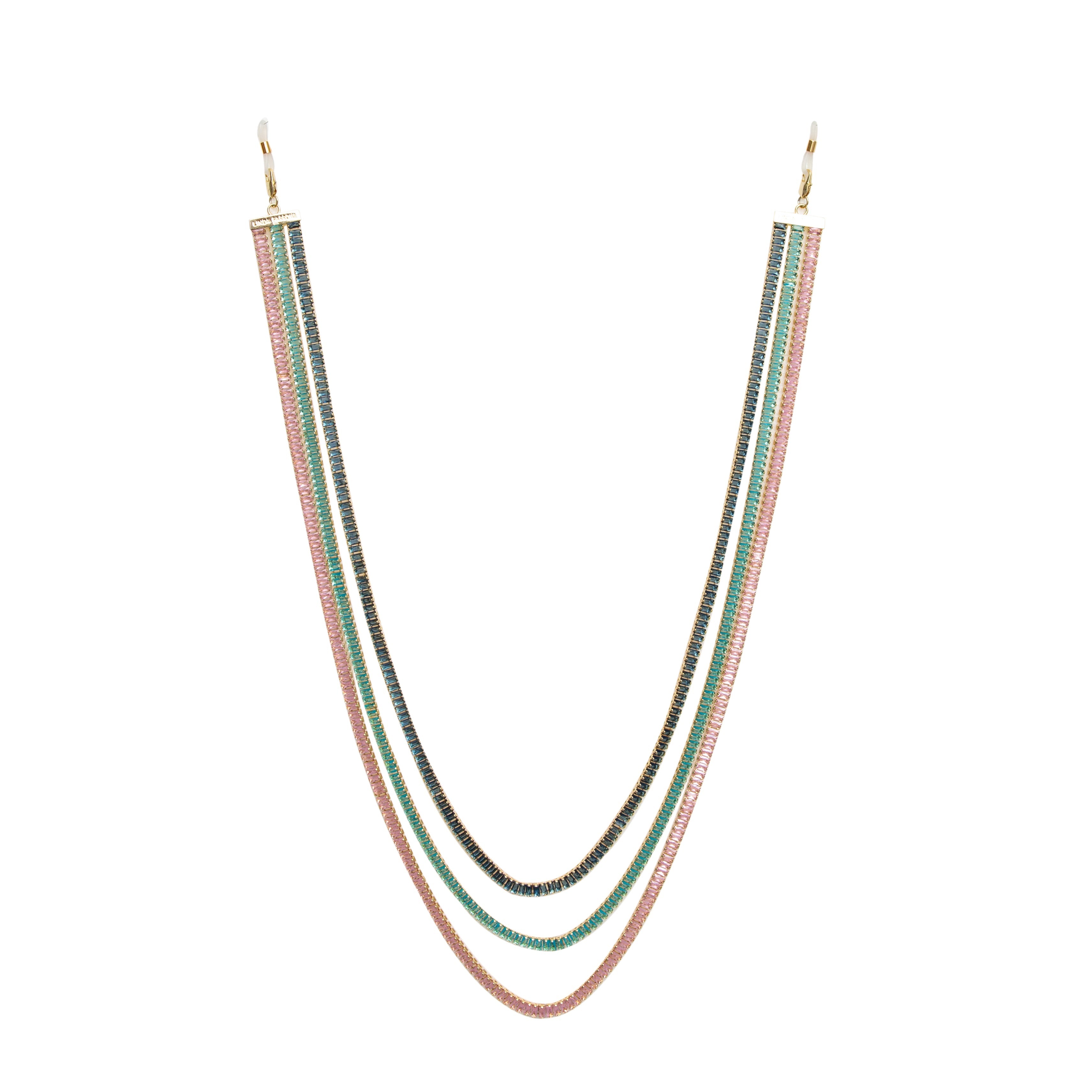 LINDA FARROW CRYSTAL CHAIN IN PINK GREEN AND BLUE - 1