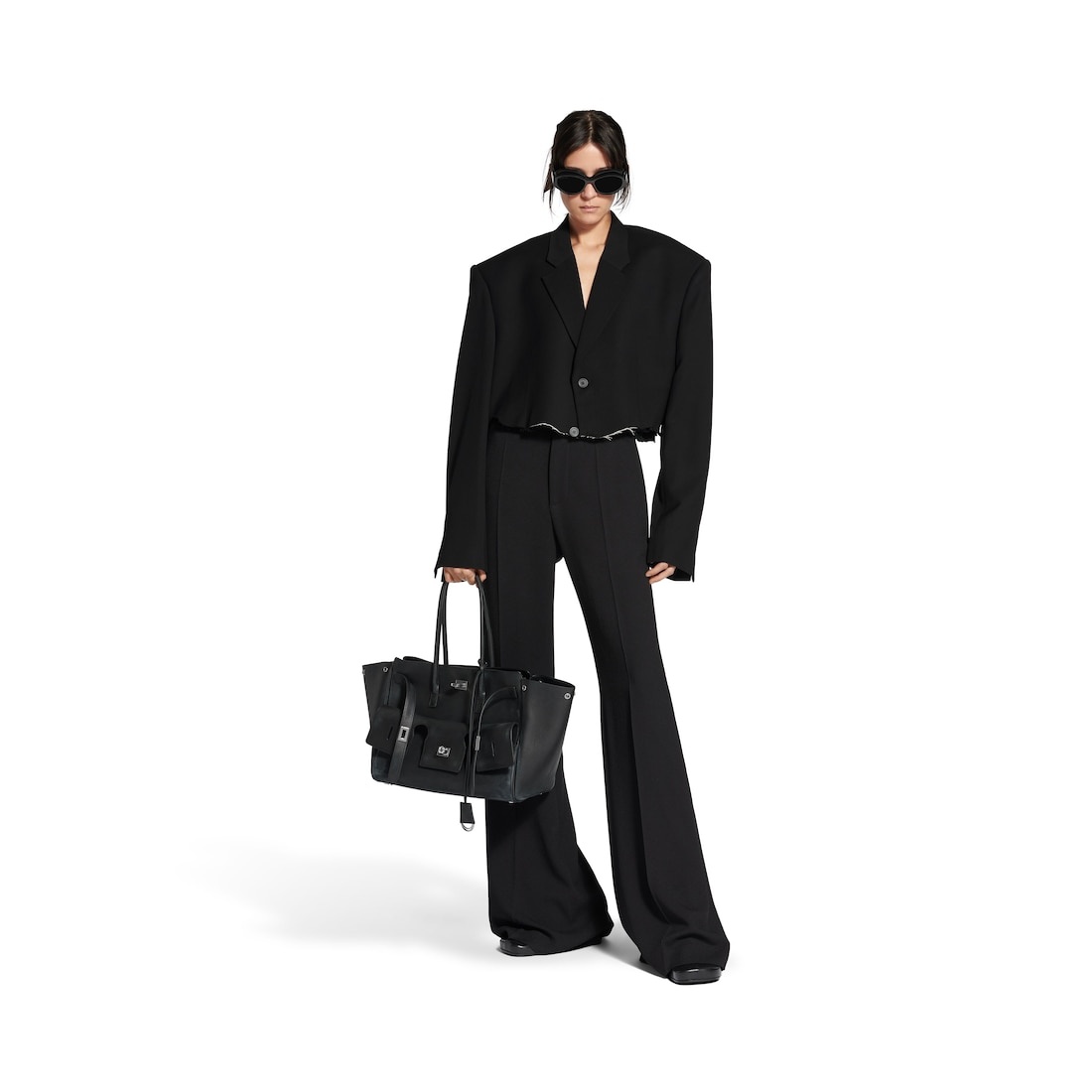 Women's Cut Off Single Breasted Jacket in Black - 2