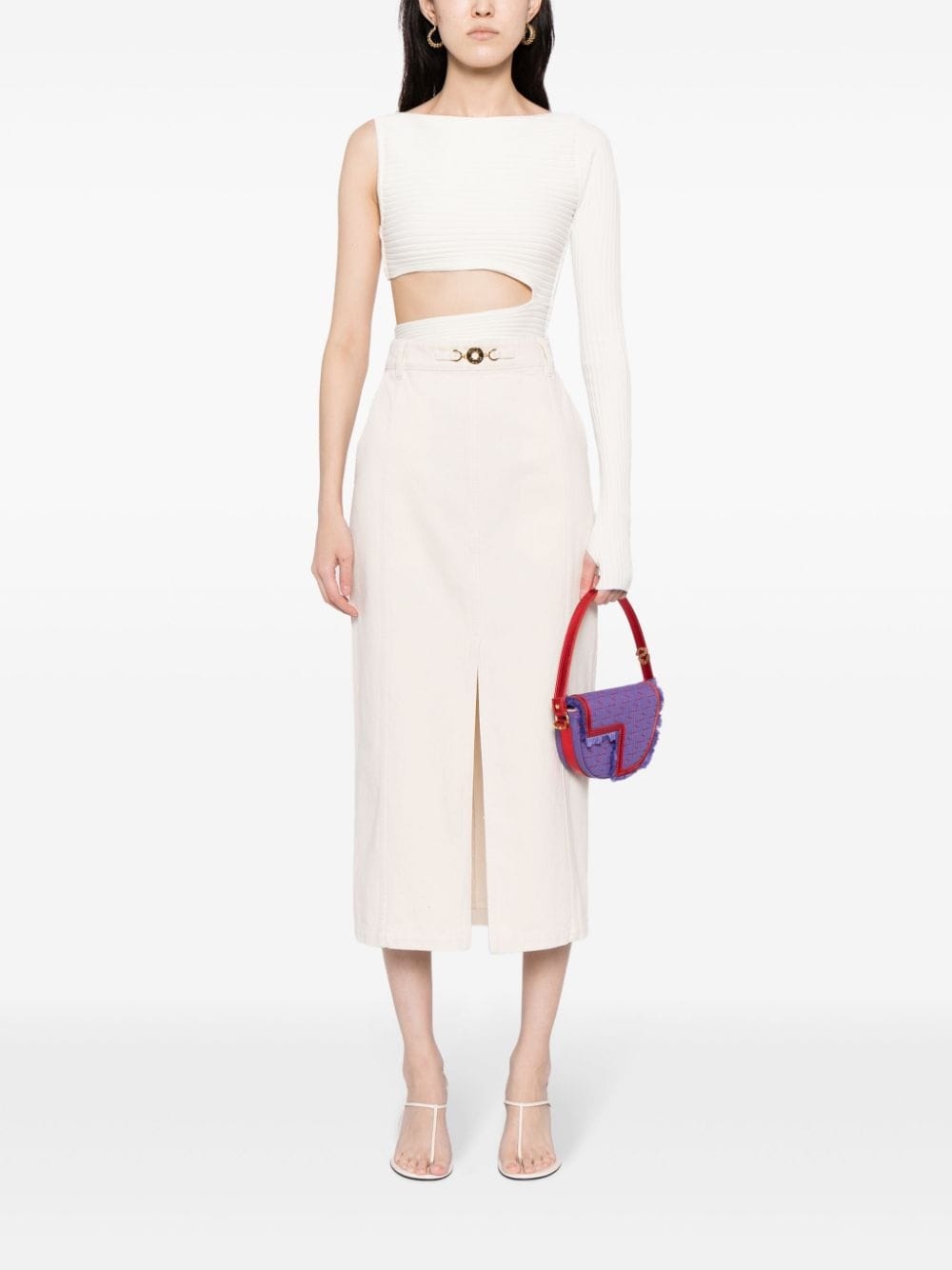 slit-detail denim midi skirt - 2