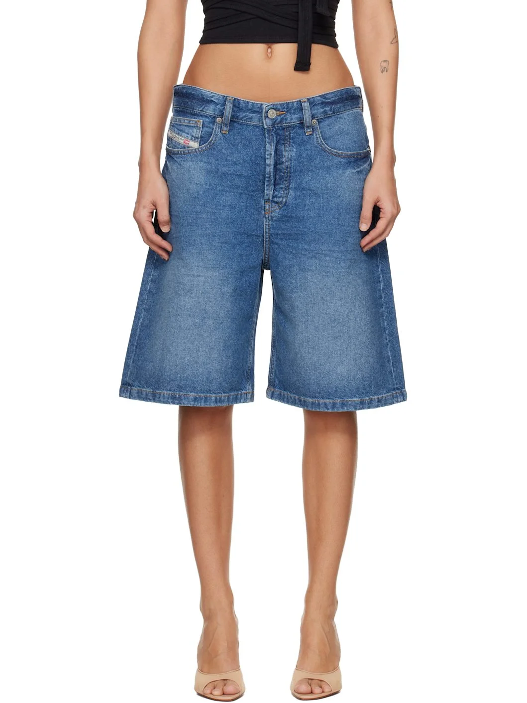 Blue Clean-Washed Denim Shorts - 1