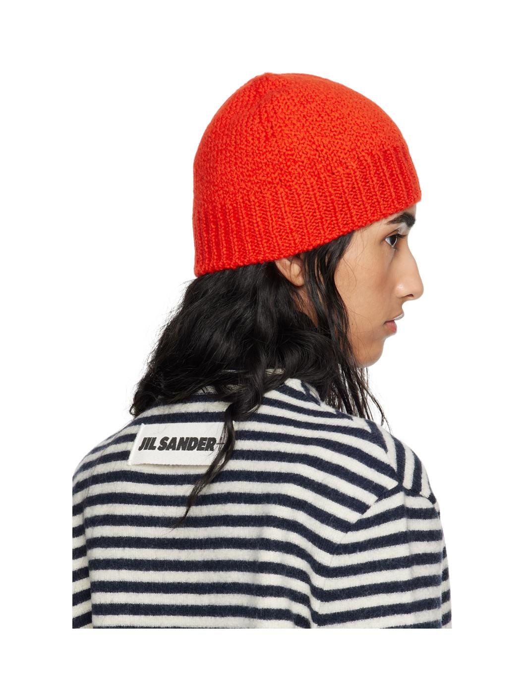 Red Irregular Texture Wool Beanie - 3