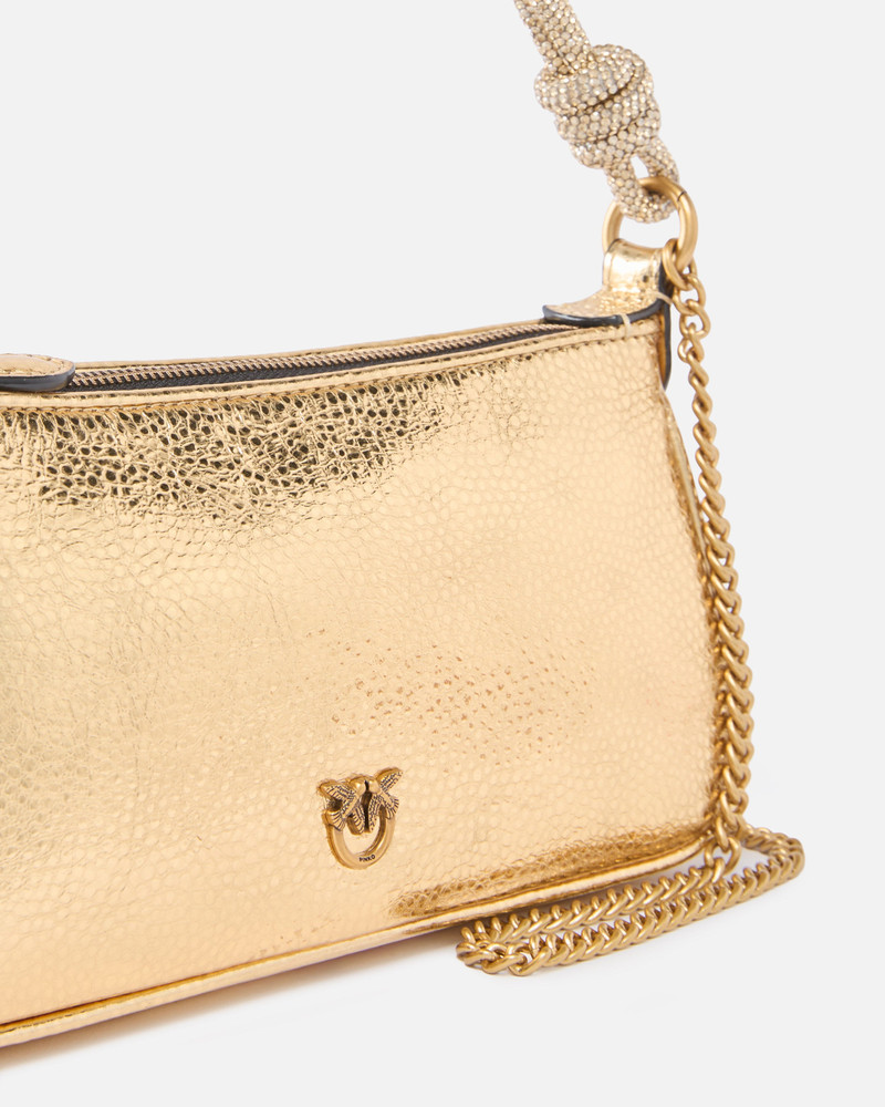 MINI HALF MOON SMALL HANDBAG IN LAMINATED LEATHER WITH RHINESTONES 3