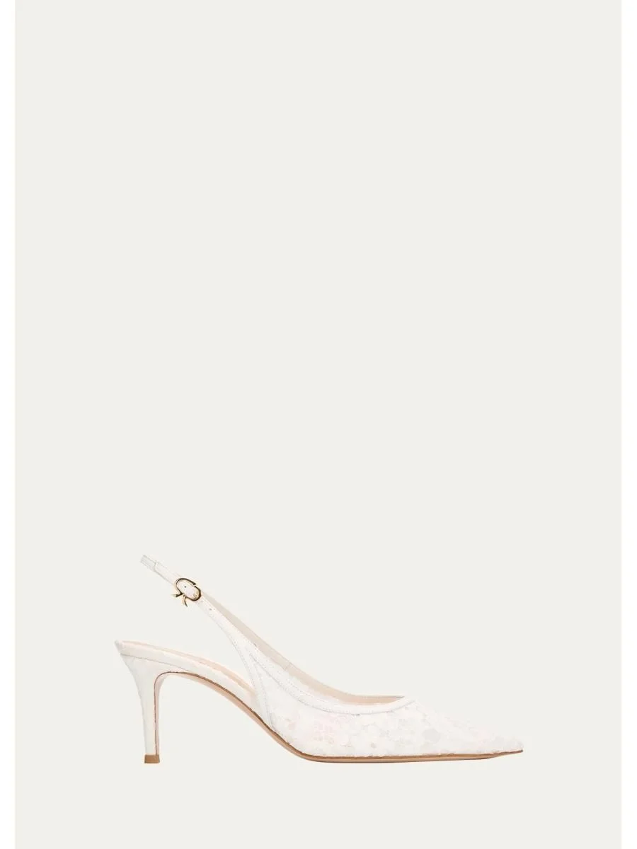 70mm Floral Lace Slingback Pumps - 1