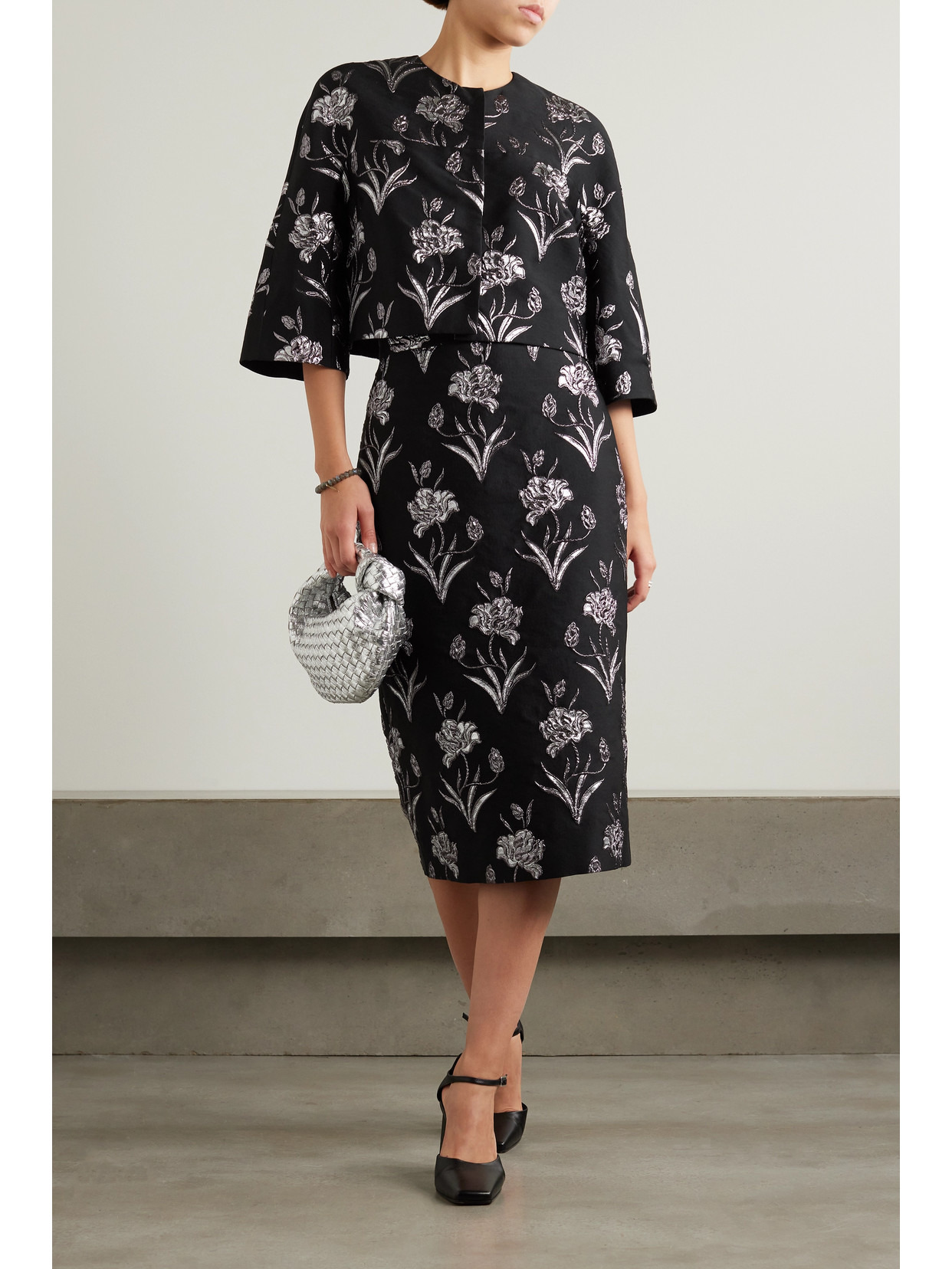 Maria Metallic Floral-jacquard Midi Skirt - 2