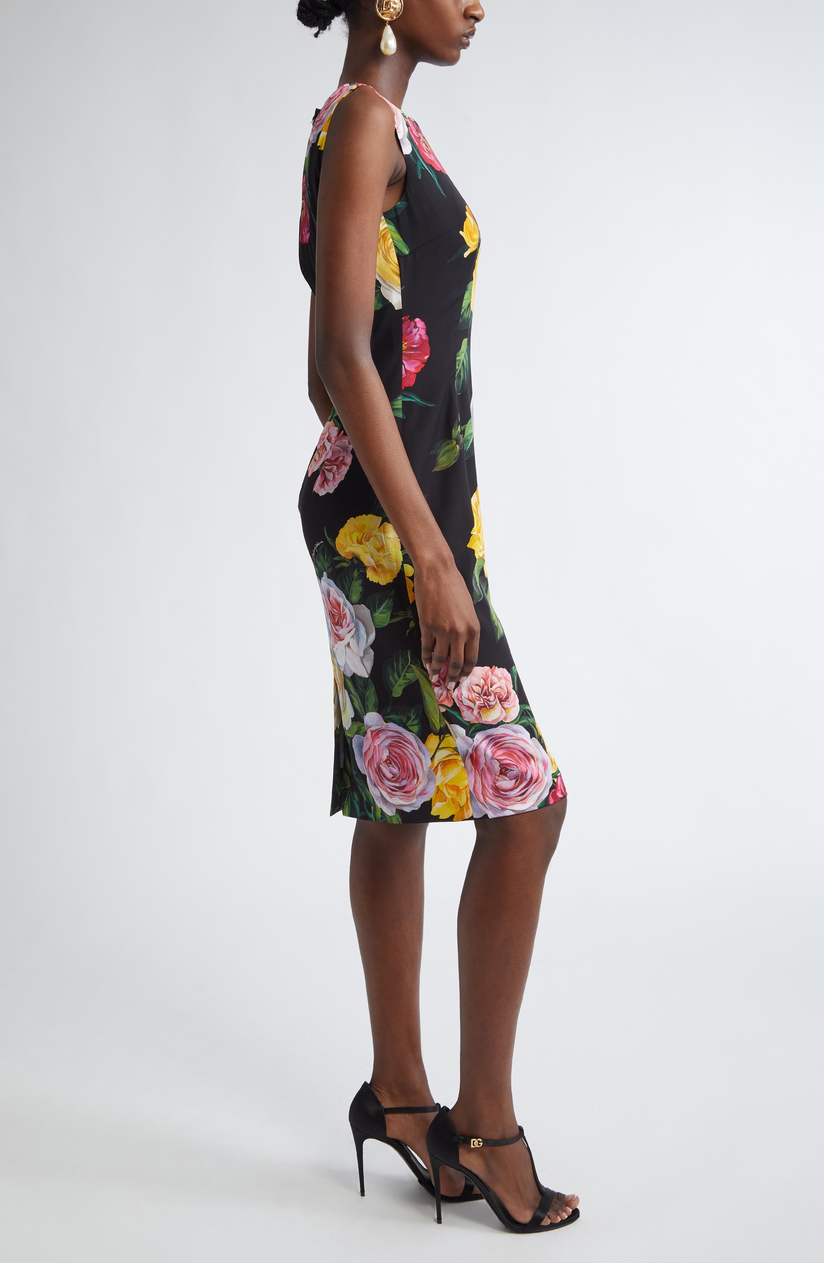 Dolce&Gabbana Peony & Rose Floral Charmeuse Sheath Dress in Hn5Iy Peonie/Rose F.nero at Nordstrom - 3