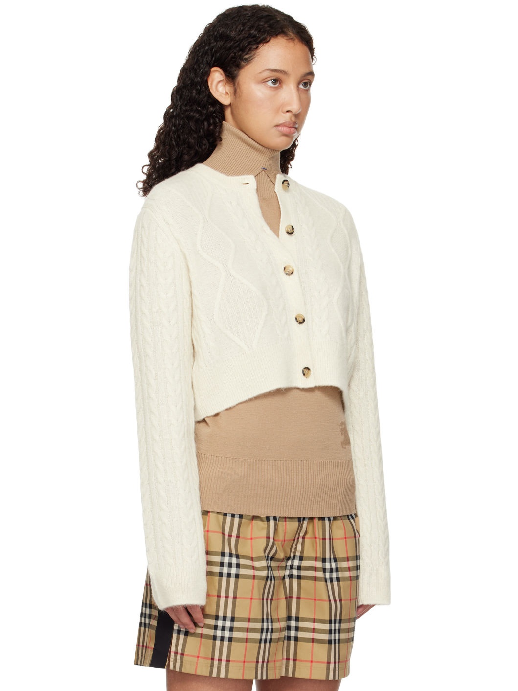Off-White Cropped Aran Wool Blend Cardigan - 2