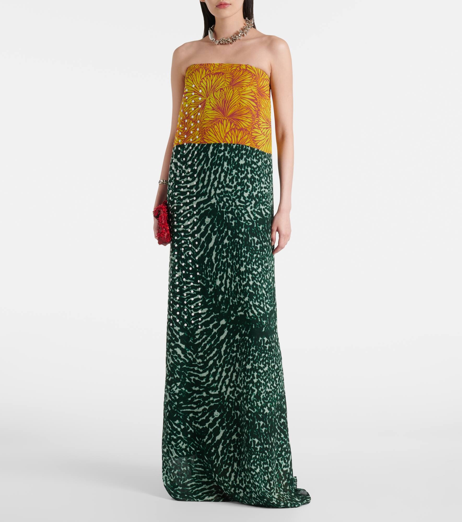 Printed strapless georgette gown - 2