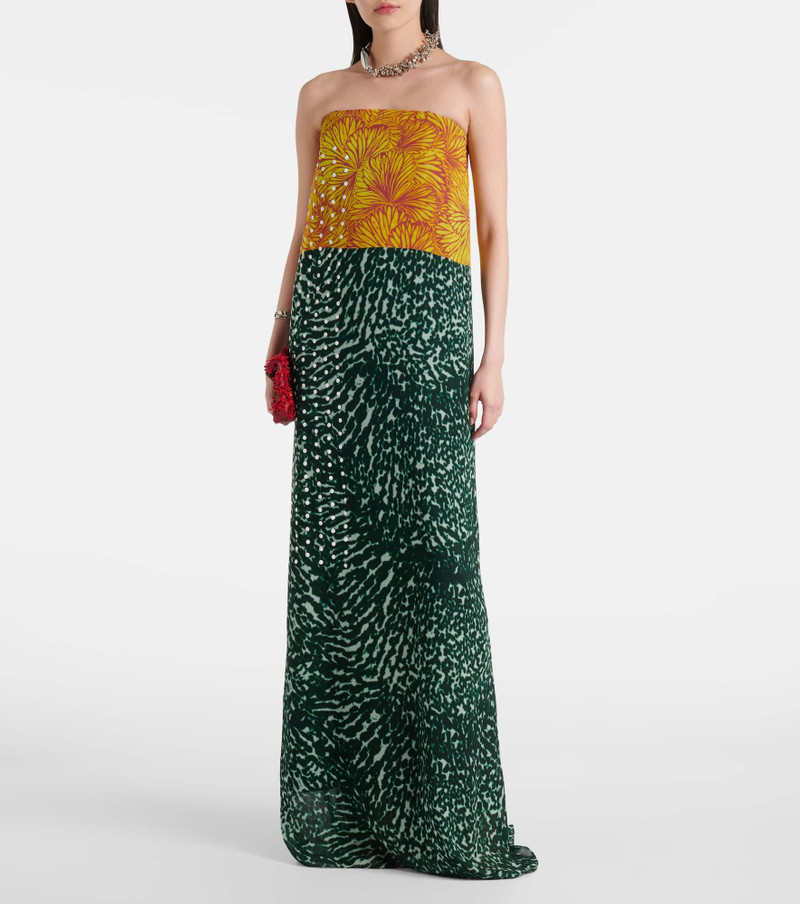 Dries Van Noten Printed strapless georgette gown outlook