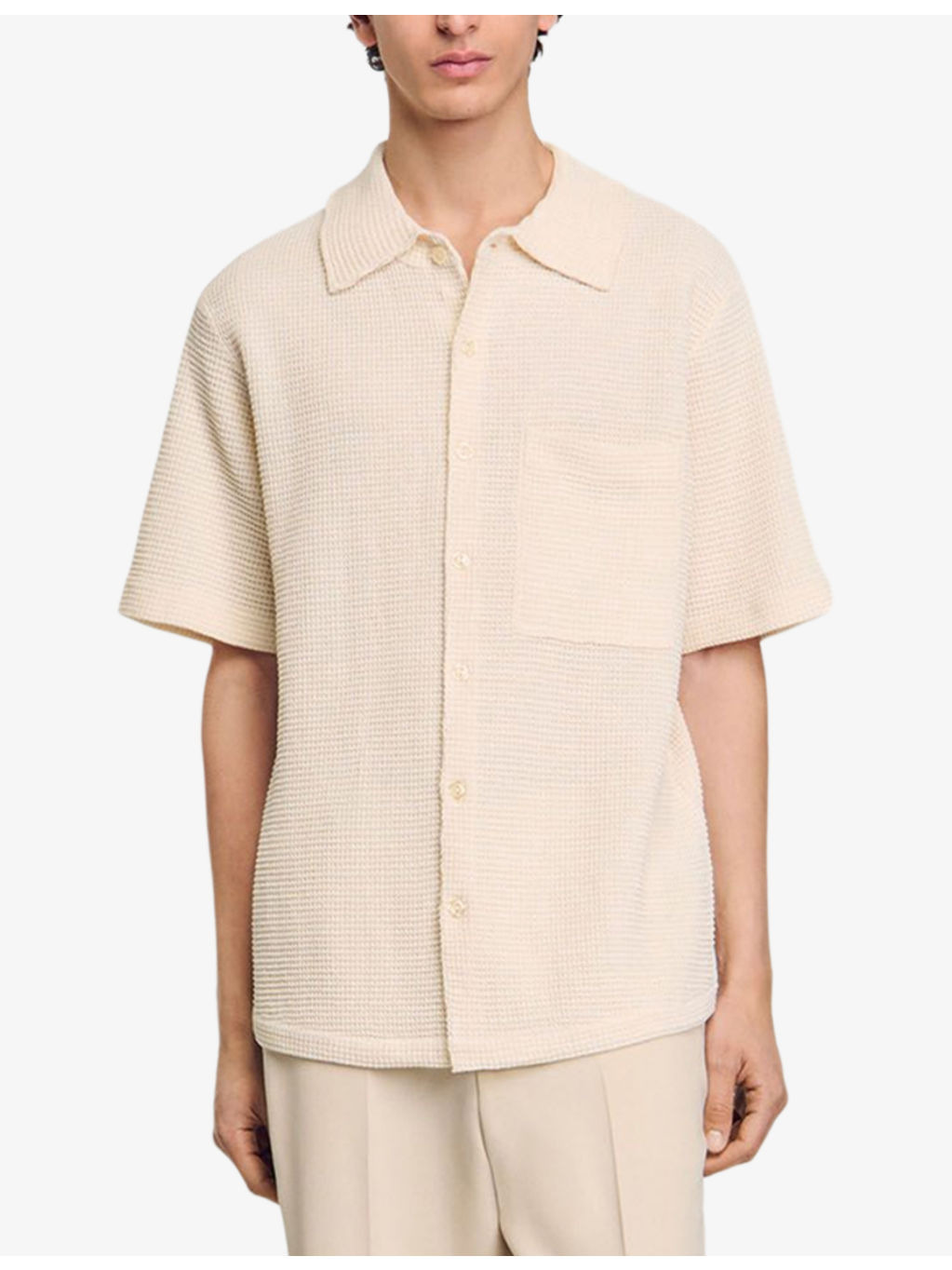 Button-Down Short-Sleeve Waffle Shirt - 3