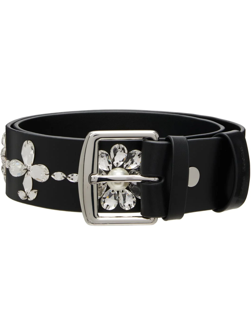 Black Embellished Leather Belt - 1