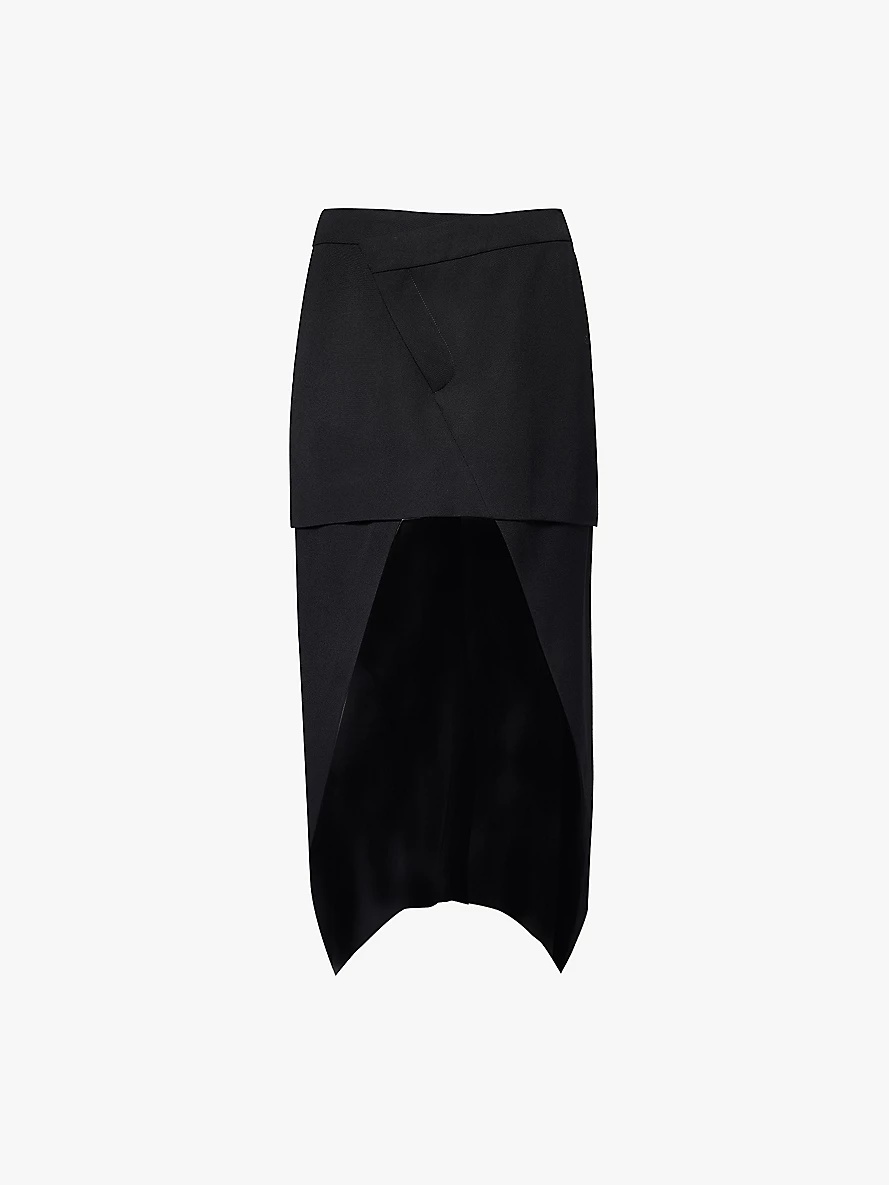 Cavalry asymmetric-hem wool midi skirt - 1